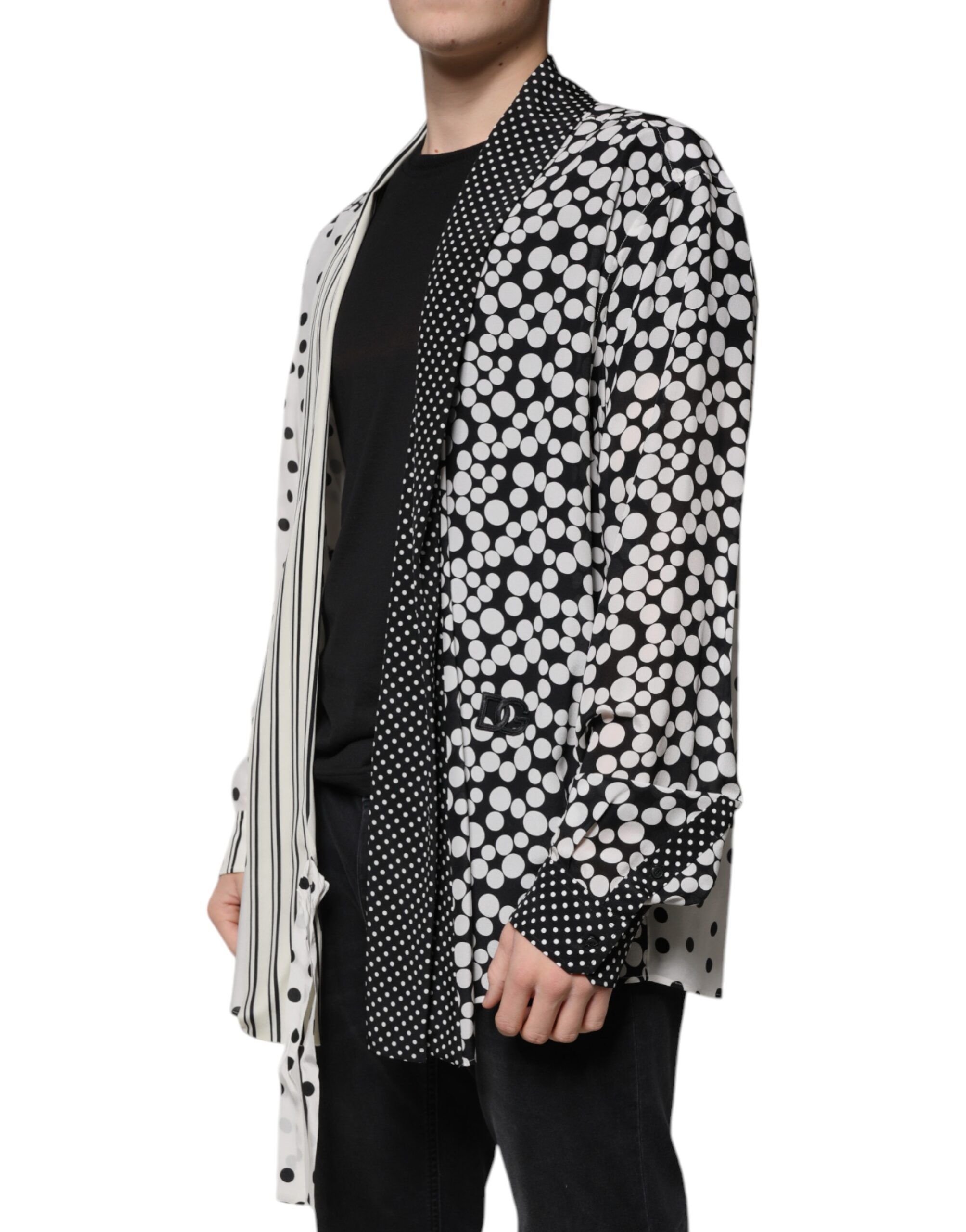 Black White Polka Dots Silk Men Casual Men's Shirt - Dolce & Gabbana - Modalova