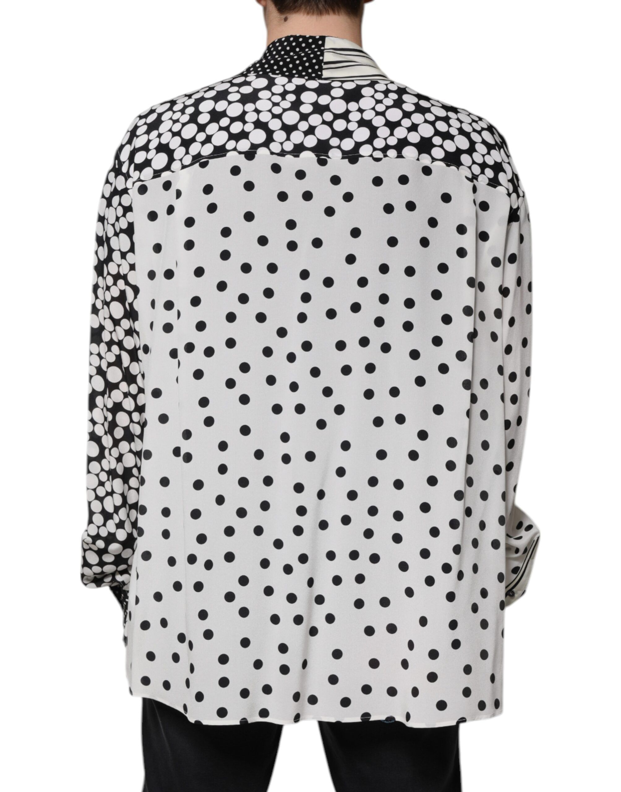 Black White Polka Dots Silk Men Casual Men's Shirt - Dolce & Gabbana - Modalova