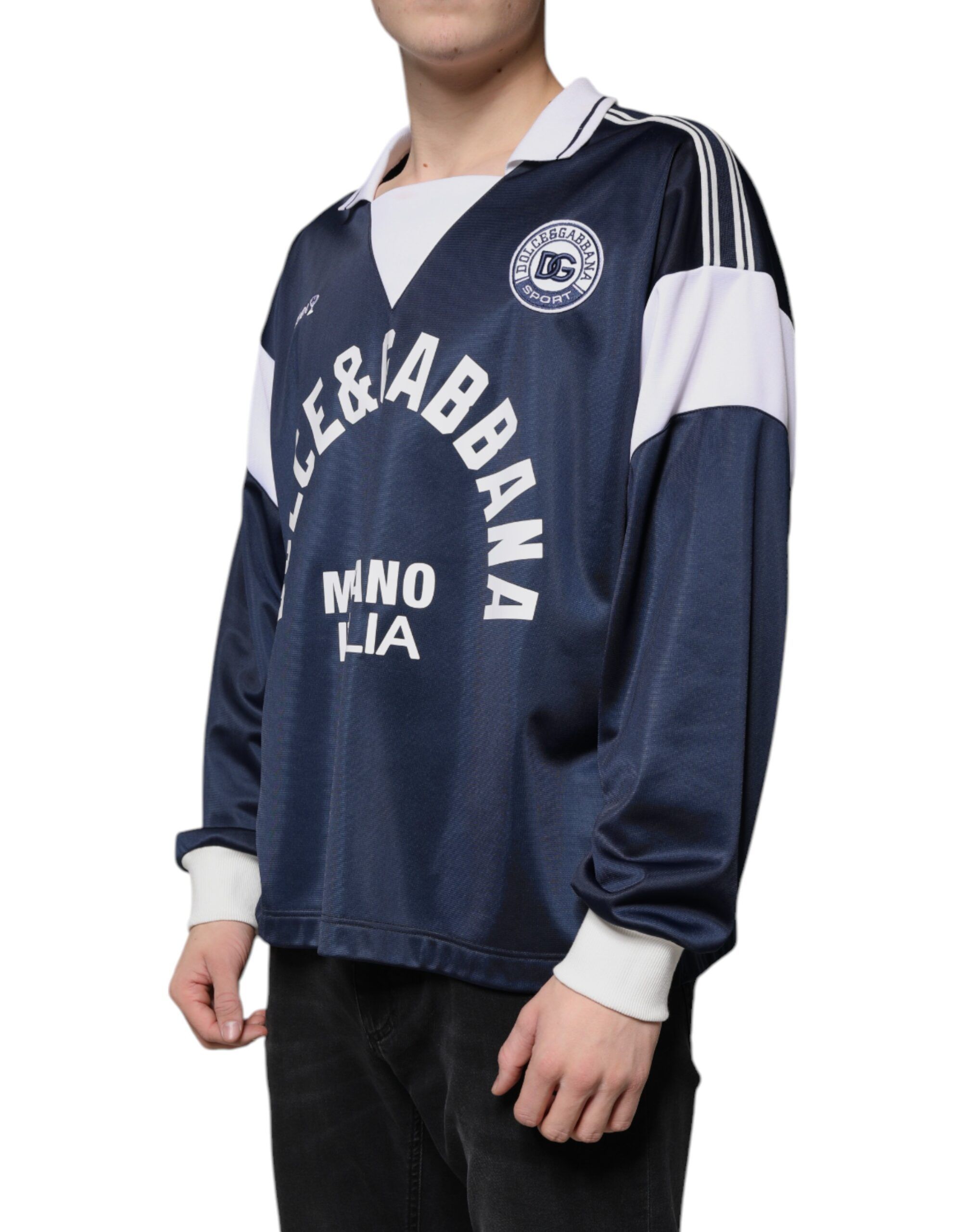 Blue White Milano Long Sleeve Jersey Men's T-shirt - Dolce & Gabbana - Modalova