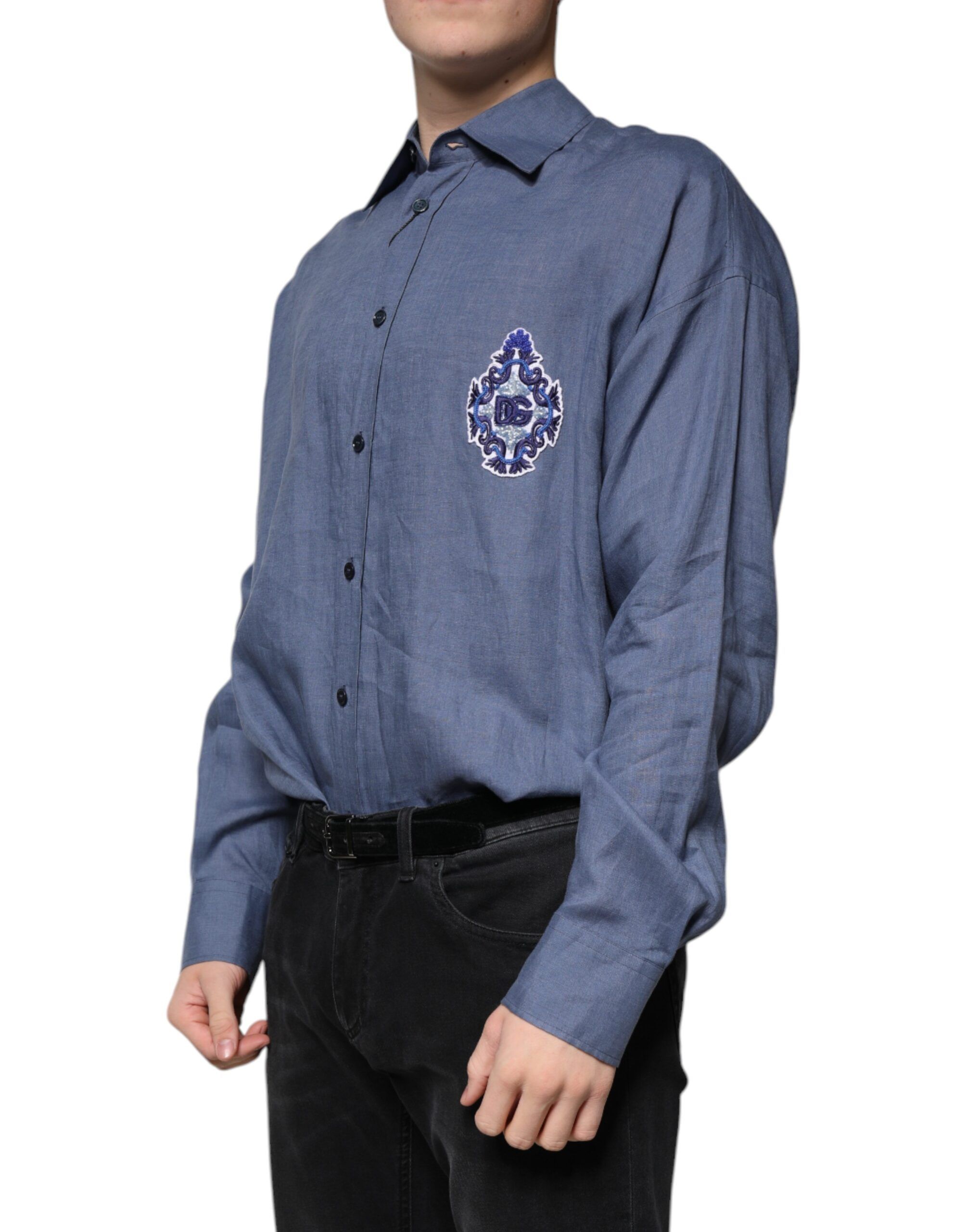 Logo Long Sleeve Button Down Casual Men's Shirt - Dolce & Gabbana - Modalova