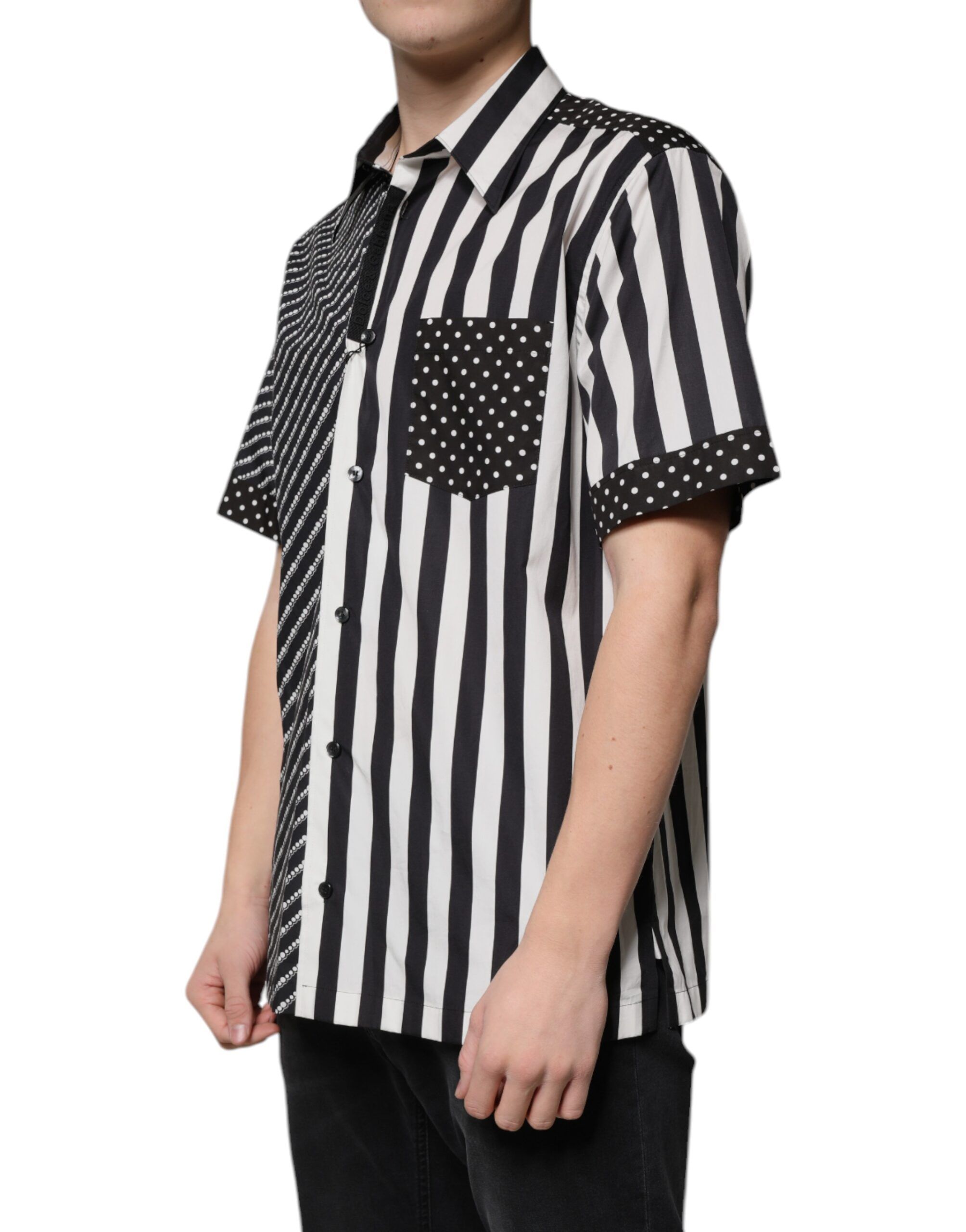 Black White Striped Button Down Casual Men's Shirt - Dolce & Gabbana - Modalova