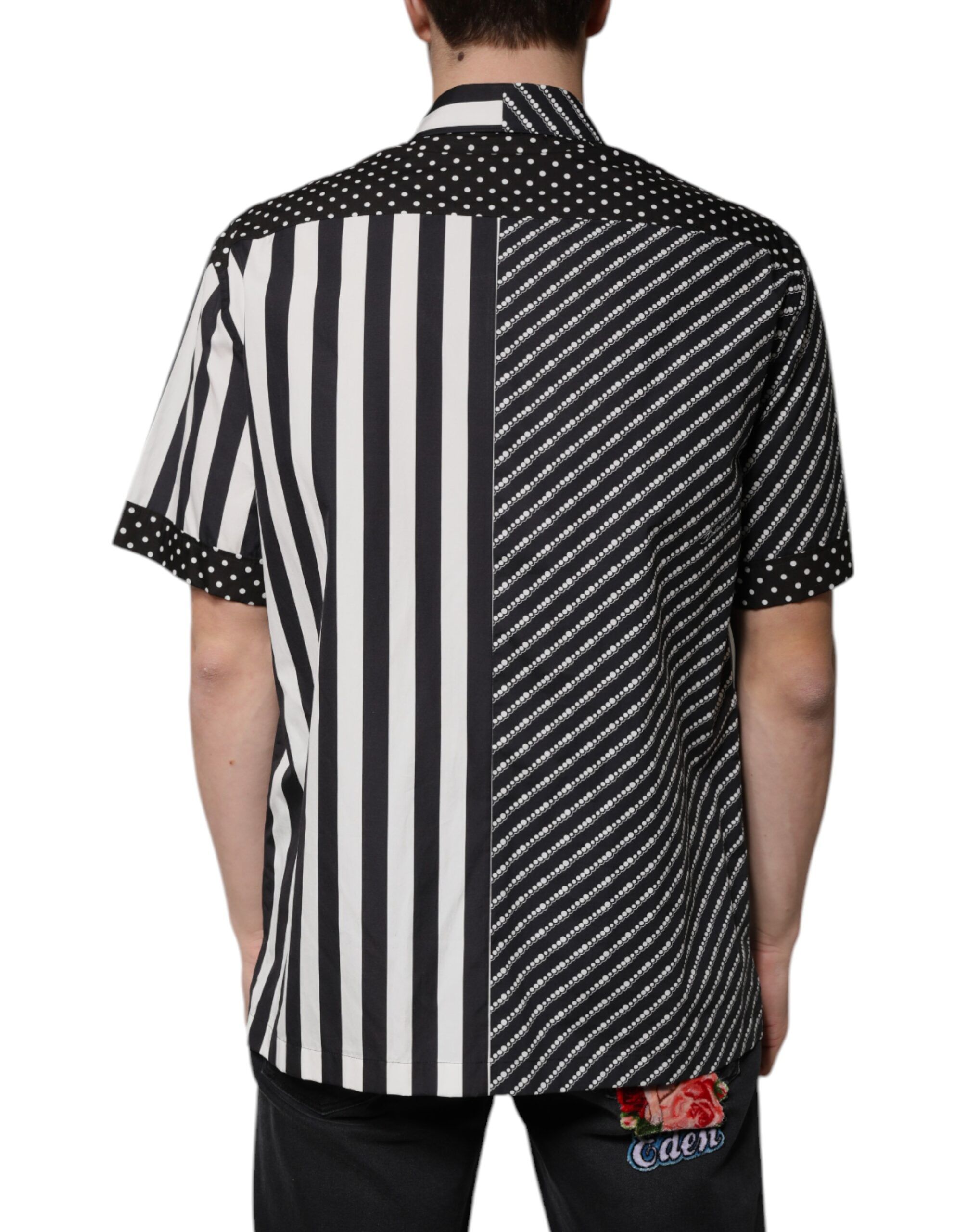 Black White Striped Button Down Casual Men's Shirt - Dolce & Gabbana - Modalova