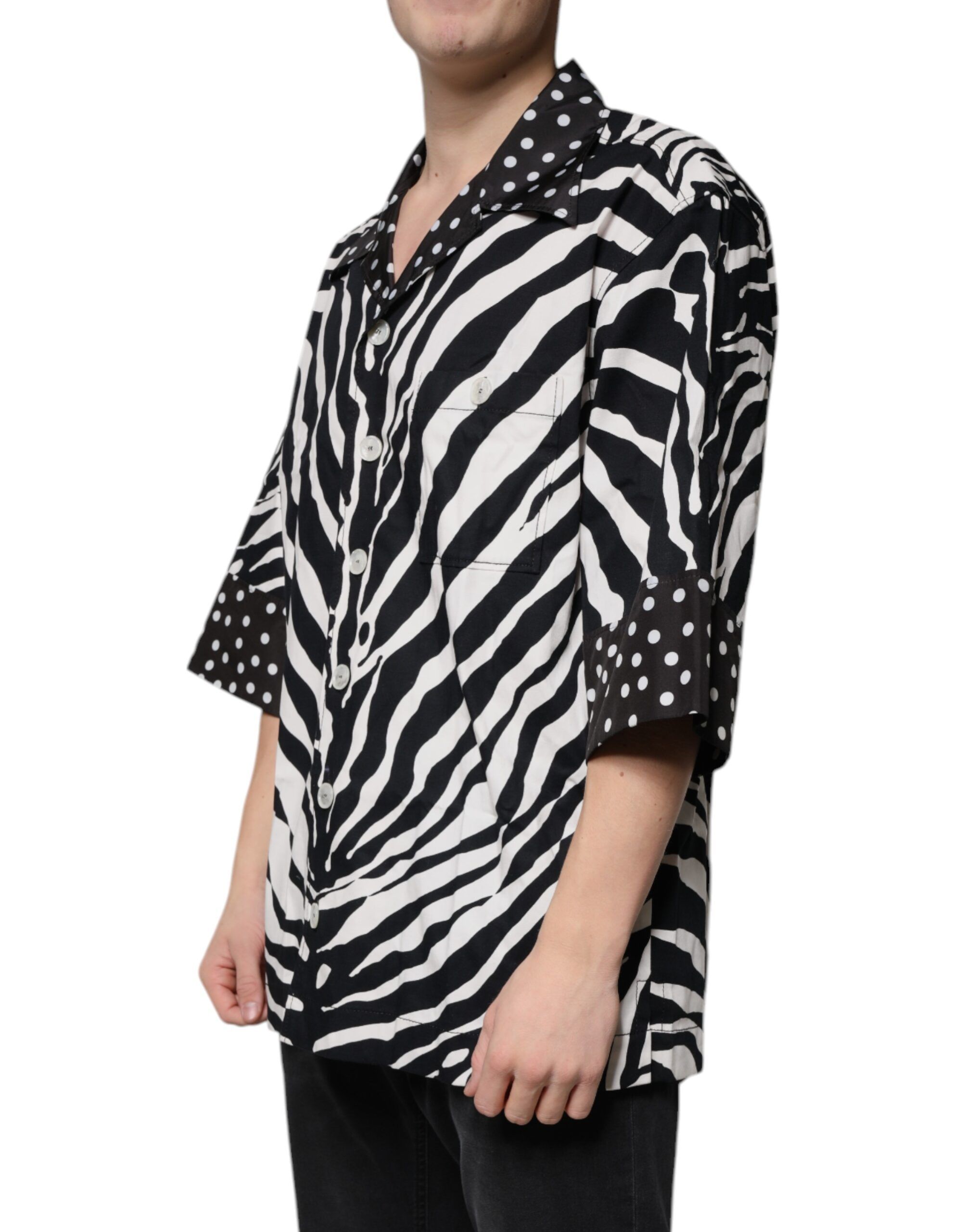 Black White Zebra Button Down Oversize Men's Shirt - Dolce & Gabbana - Modalova