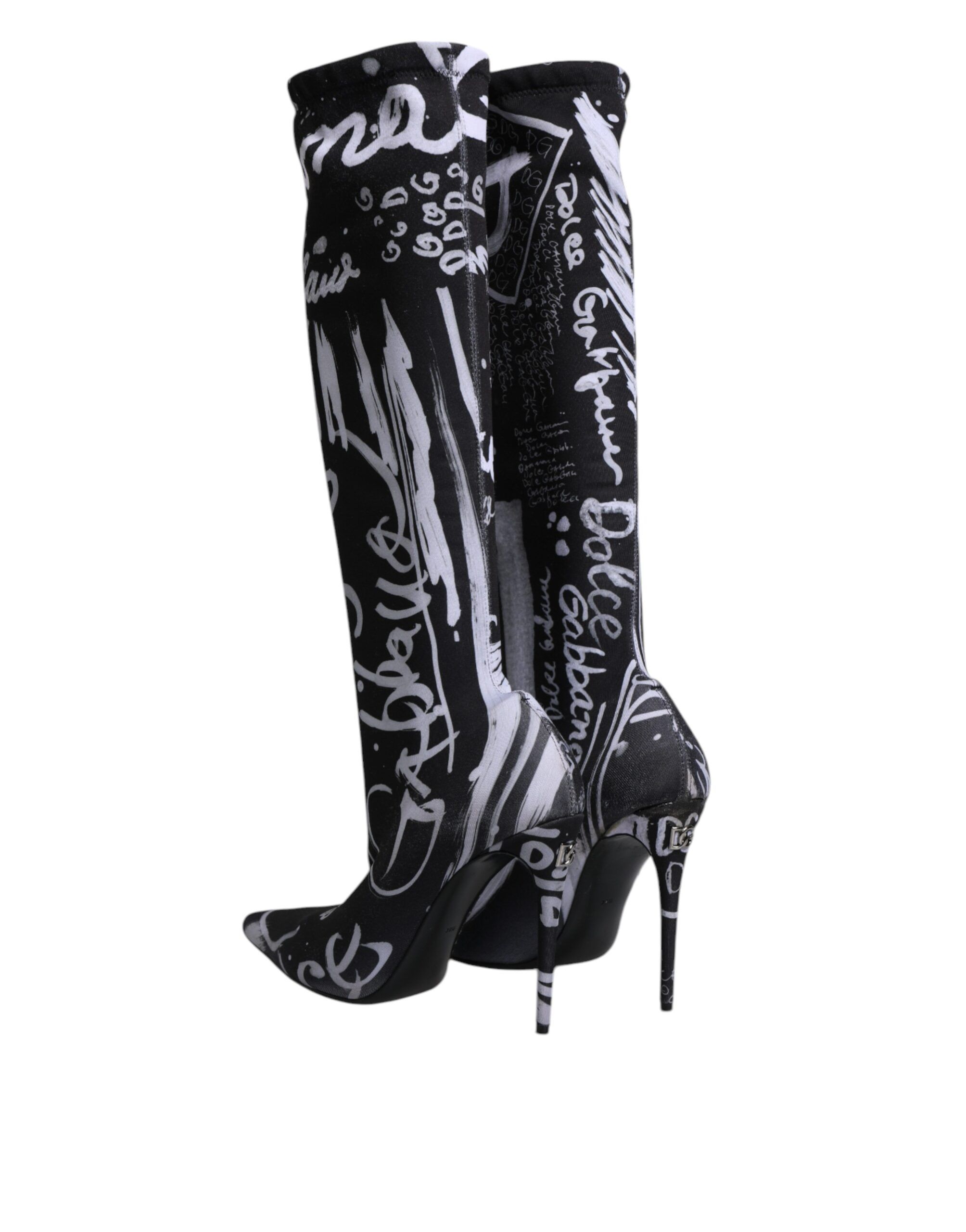 Black Logo Stretch Heels High Boots Women's Shoes - Dolce & Gabbana - Modalova