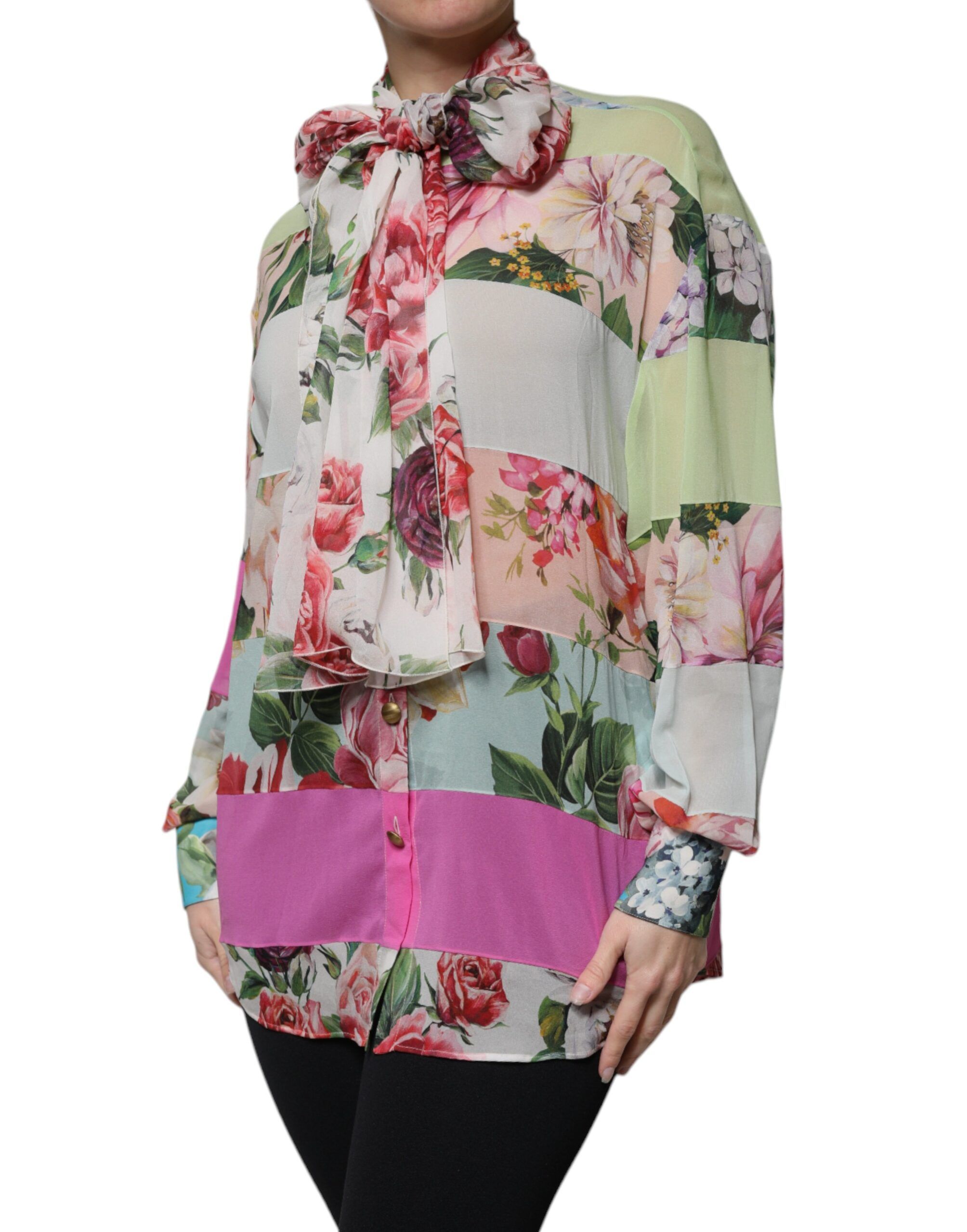 Floral Patchwork Ascot Collar Women's Top - Dolce & Gabbana - Modalova