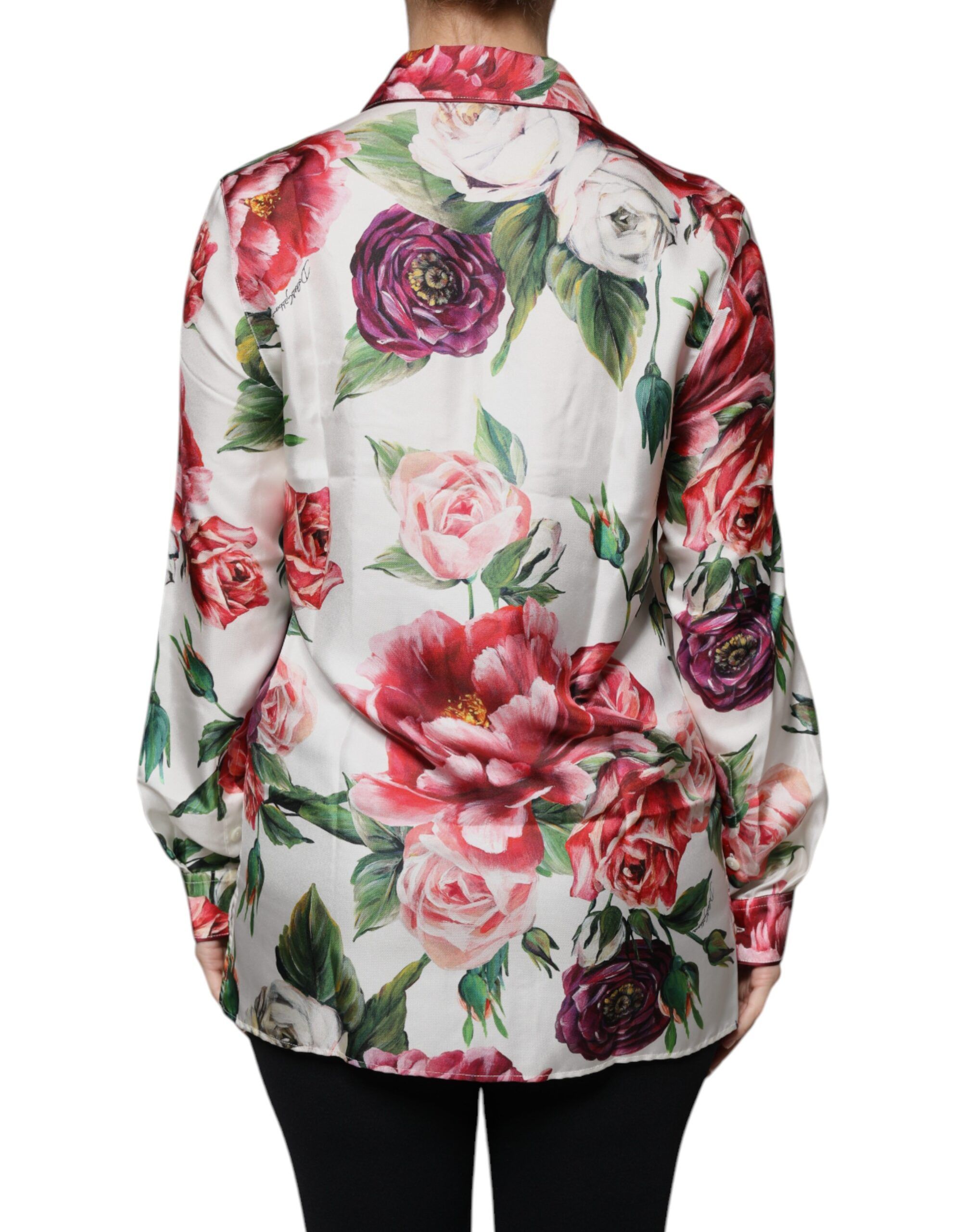 Peony Silk Long Sleeves Collared Blouse Women's Top - Dolce & Gabbana - Modalova