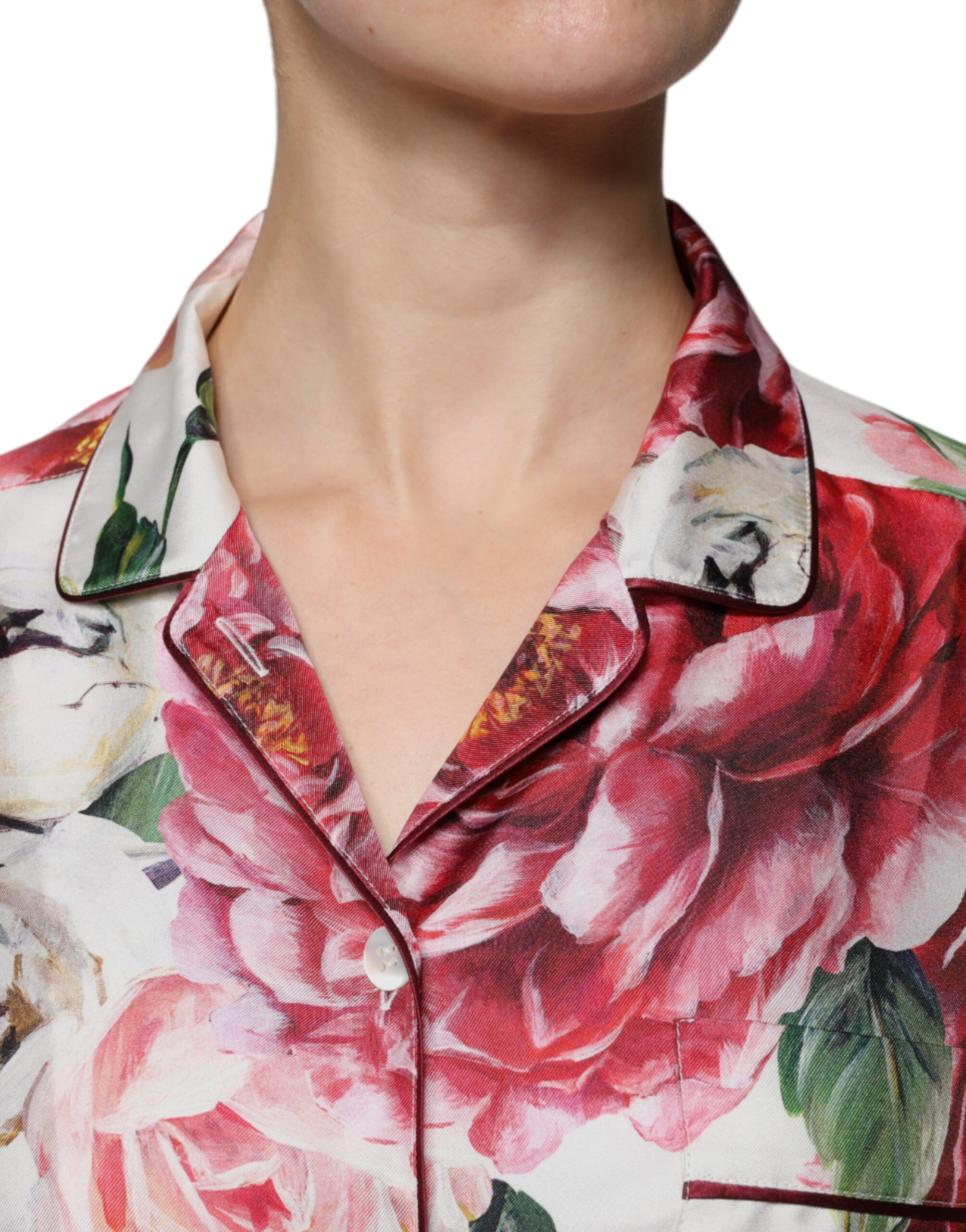 Peony Silk Long Sleeves Collared Blouse Women's Top - Dolce & Gabbana - Modalova
