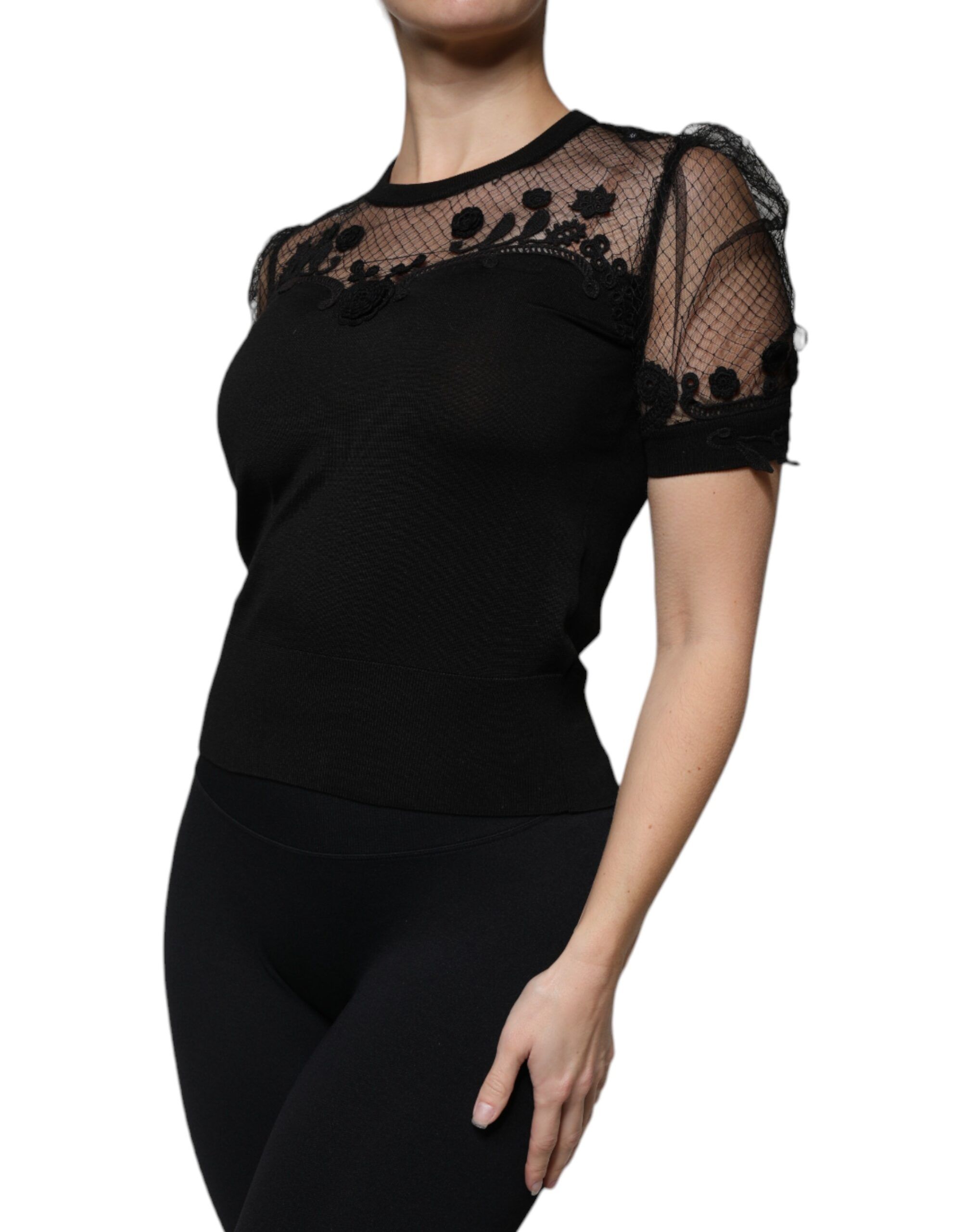 Floral Lace Short Sleeves Blouse Women's Top - Dolce & Gabbana - Modalova