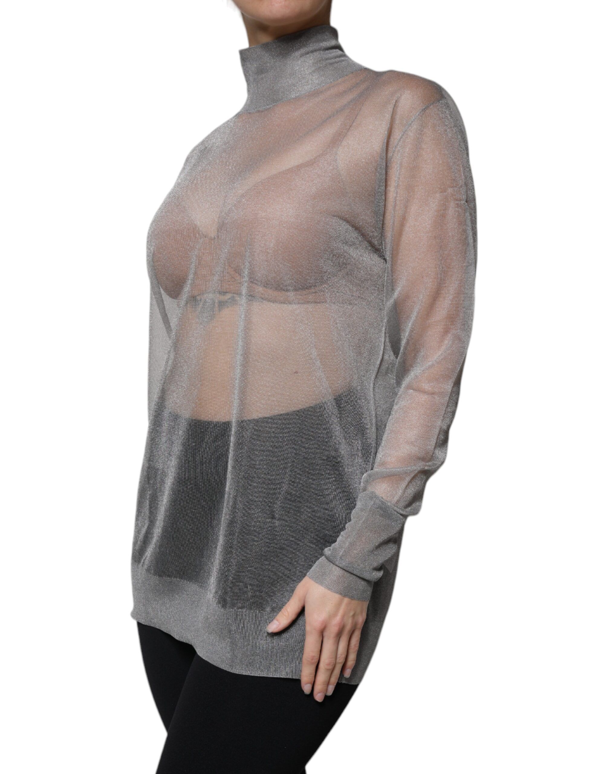 Grey Mesh Turtleneck Long Sleeve Blouse Women's Top (Pre-Owned) - Dolce & Gabbana - Modalova
