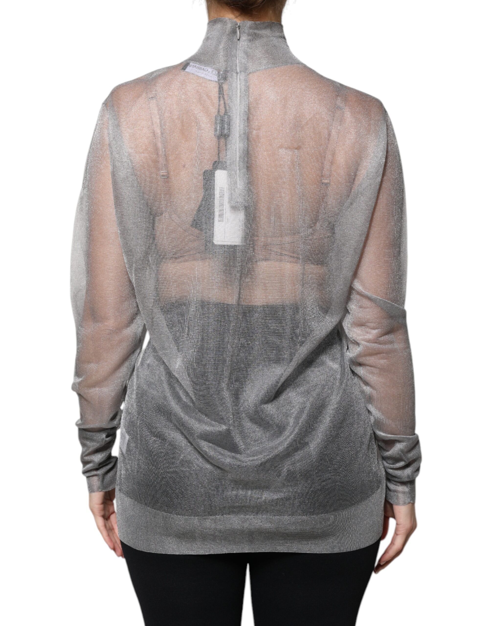 Grey Mesh Turtleneck Long Sleeve Blouse Women's Top (Pre-Owned) - Dolce & Gabbana - Modalova