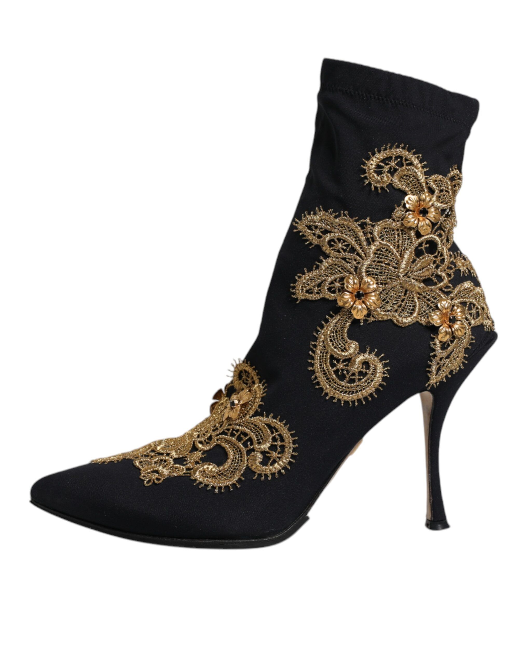 Black Gold Embroidery Slip On Boots Women's Shoes (Pre-Owned) - Dolce & Gabbana - Modalova