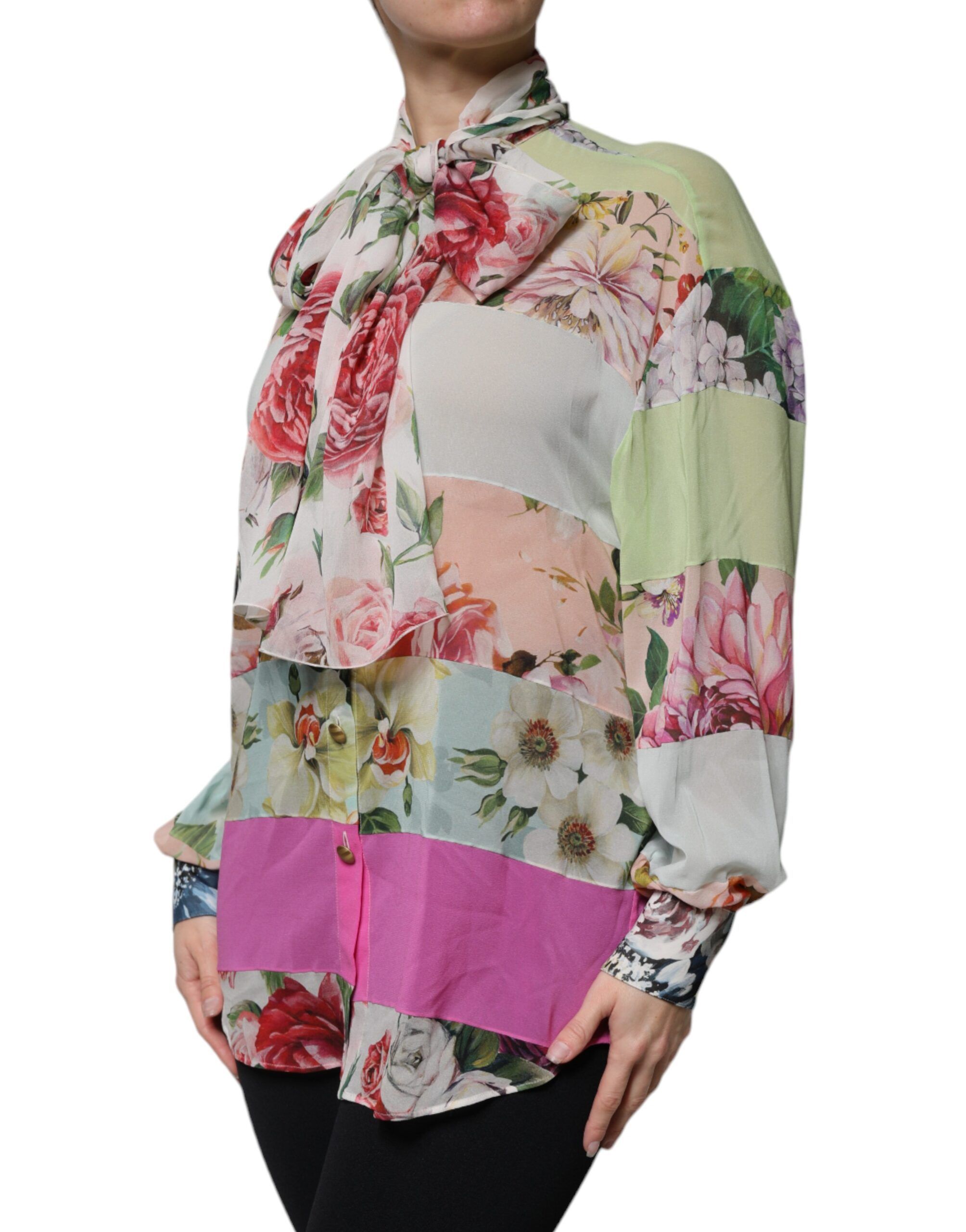 Floral Patchwork Ascot Collar Women's Top (Pre-Owned) - Dolce & Gabbana - Modalova