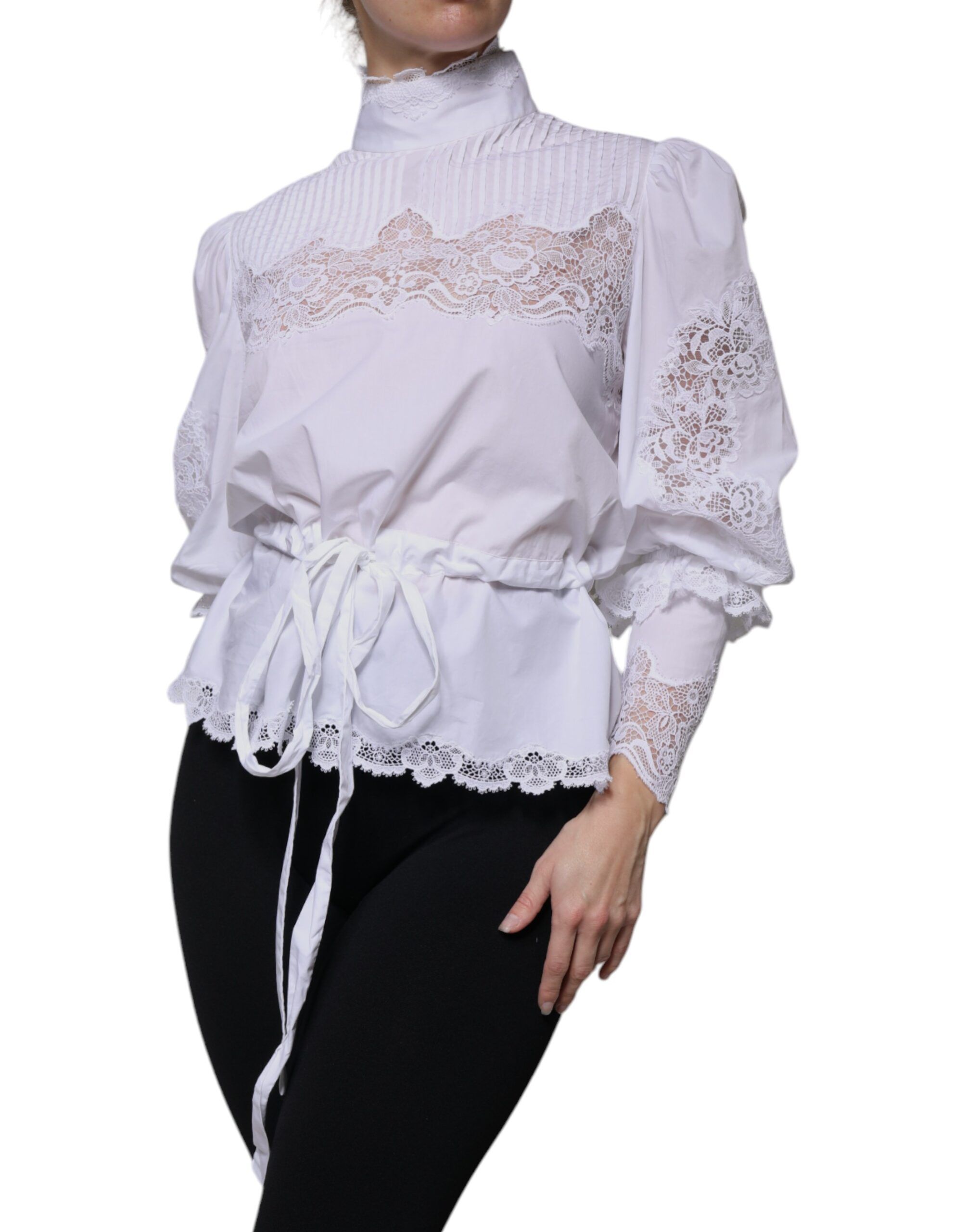 Cotton Lace Trim Turtleneck Blouse Women's Top (Pre-Owned) - Dolce & Gabbana - Modalova
