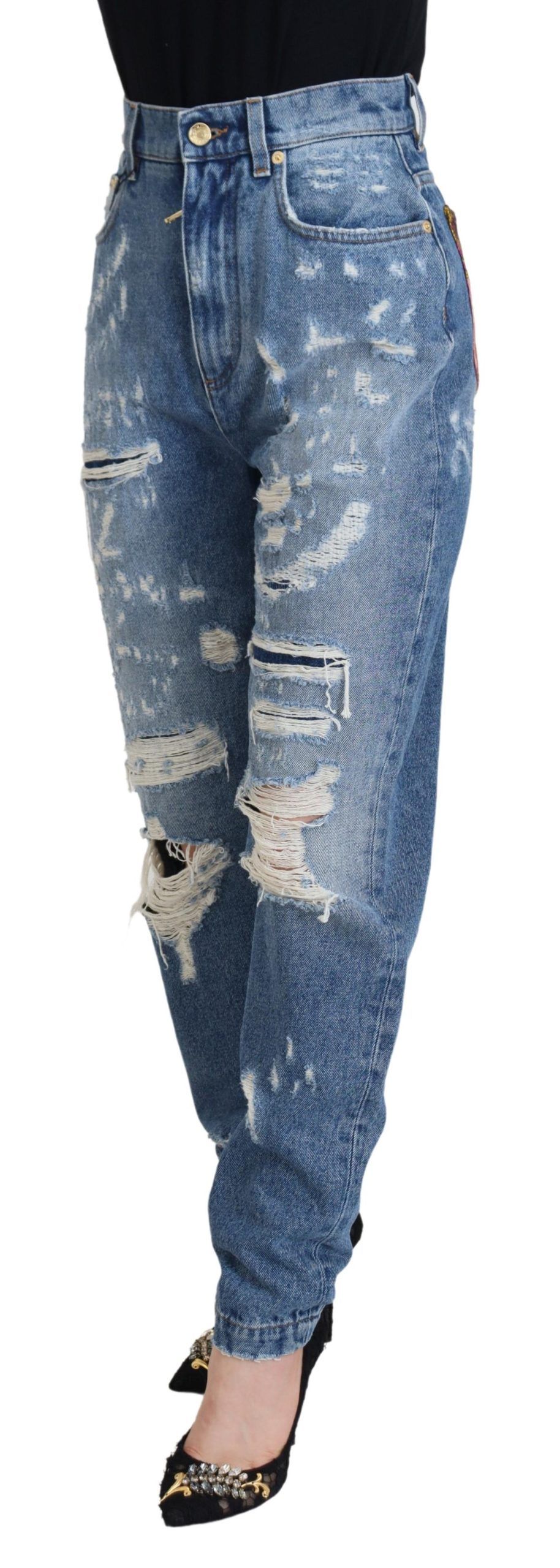 Washed Cotton Tattered Denim Women's Jeans - Dolce & Gabbana - Modalova