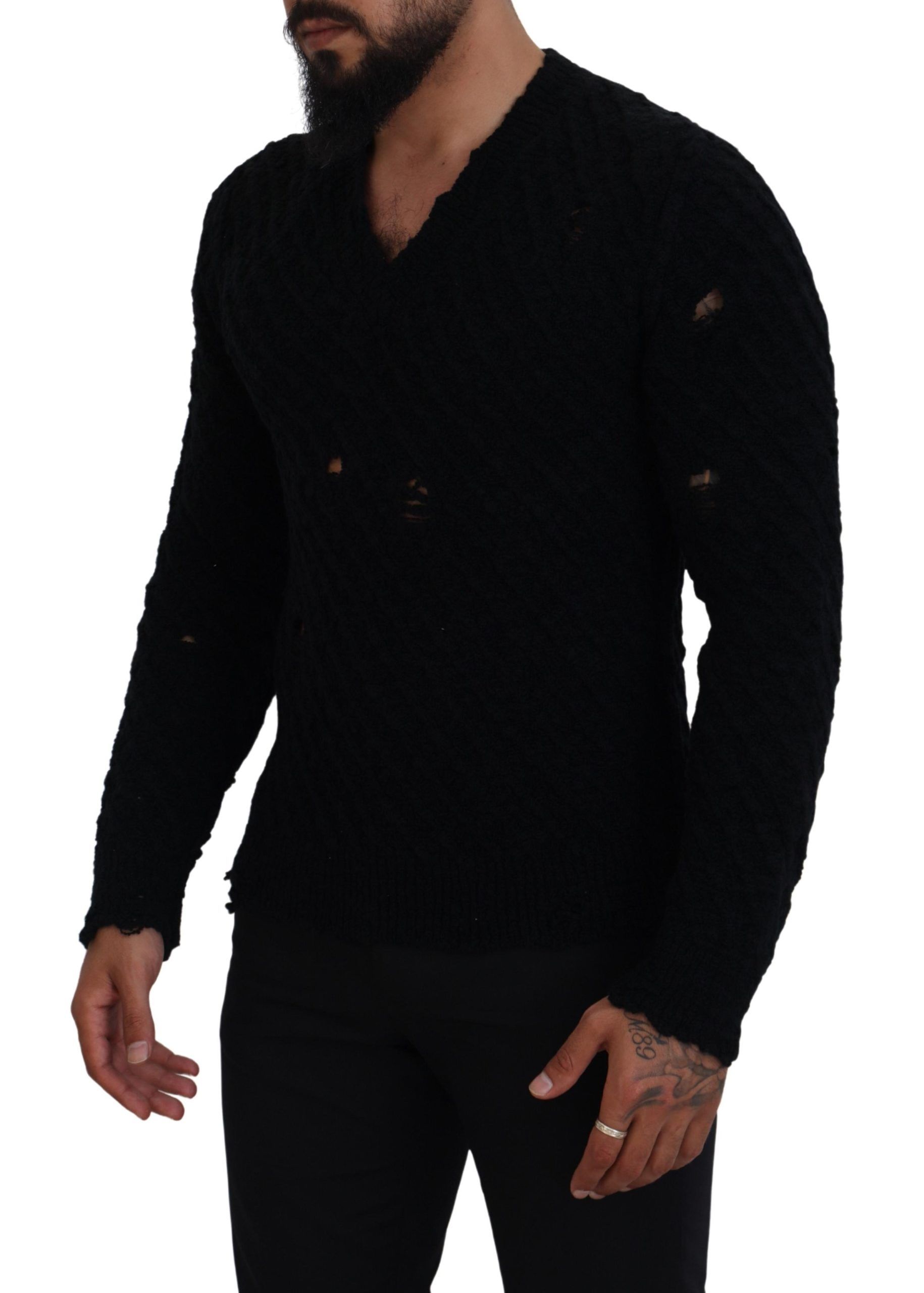 Wool V-neck Knitted Pullover Men's Sweater - Dolce & Gabbana - Modalova