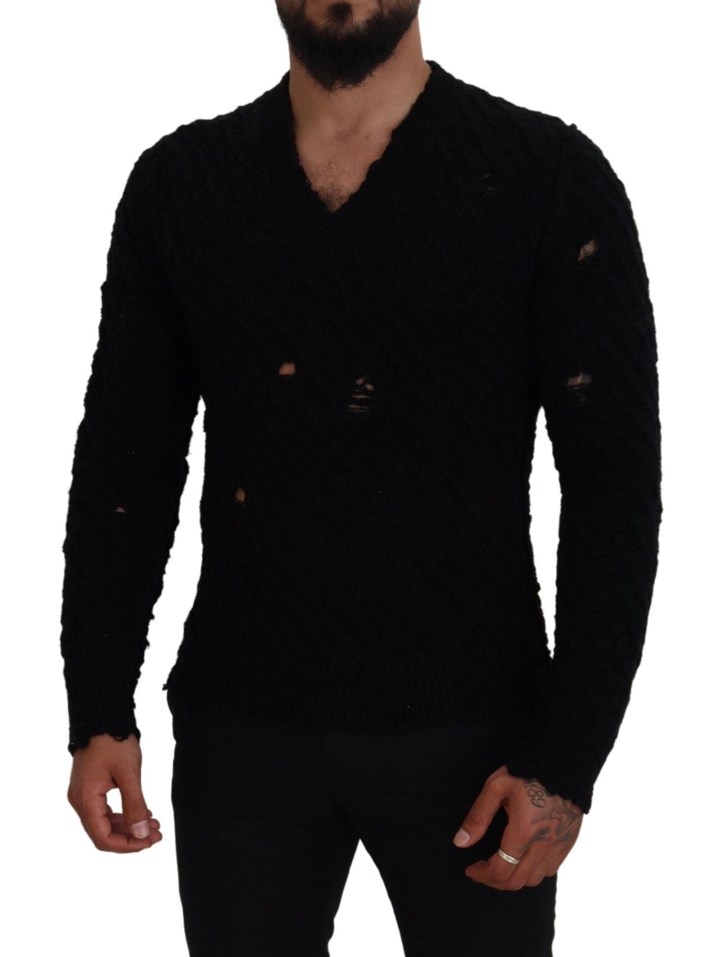 Wool V-neck Knitted Pullover Men's Sweater - Dolce & Gabbana - Modalova