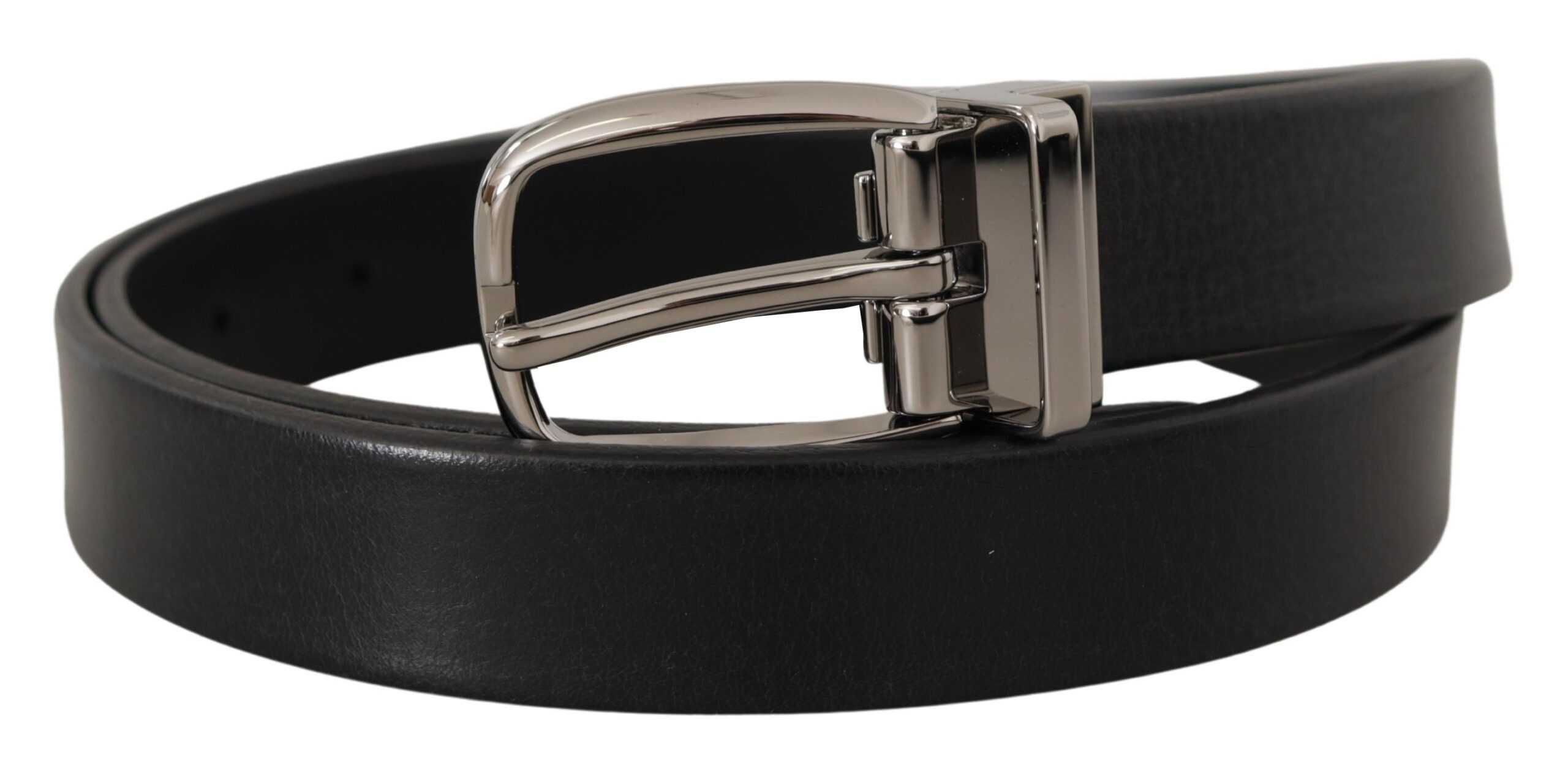 Leather Silver Chrome Metal Logo Buckle Men's Belt - Dolce & Gabbana - Modalova