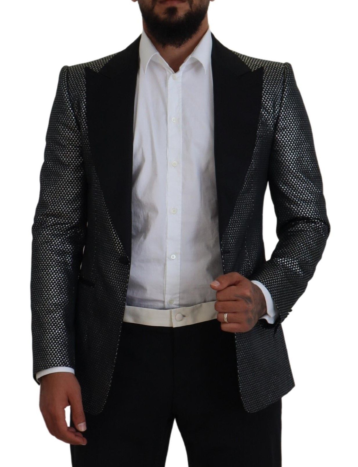 Silver Jacquard Slim Fit Jacket Men's Blazer - Dolce & Gabbana - Modalova