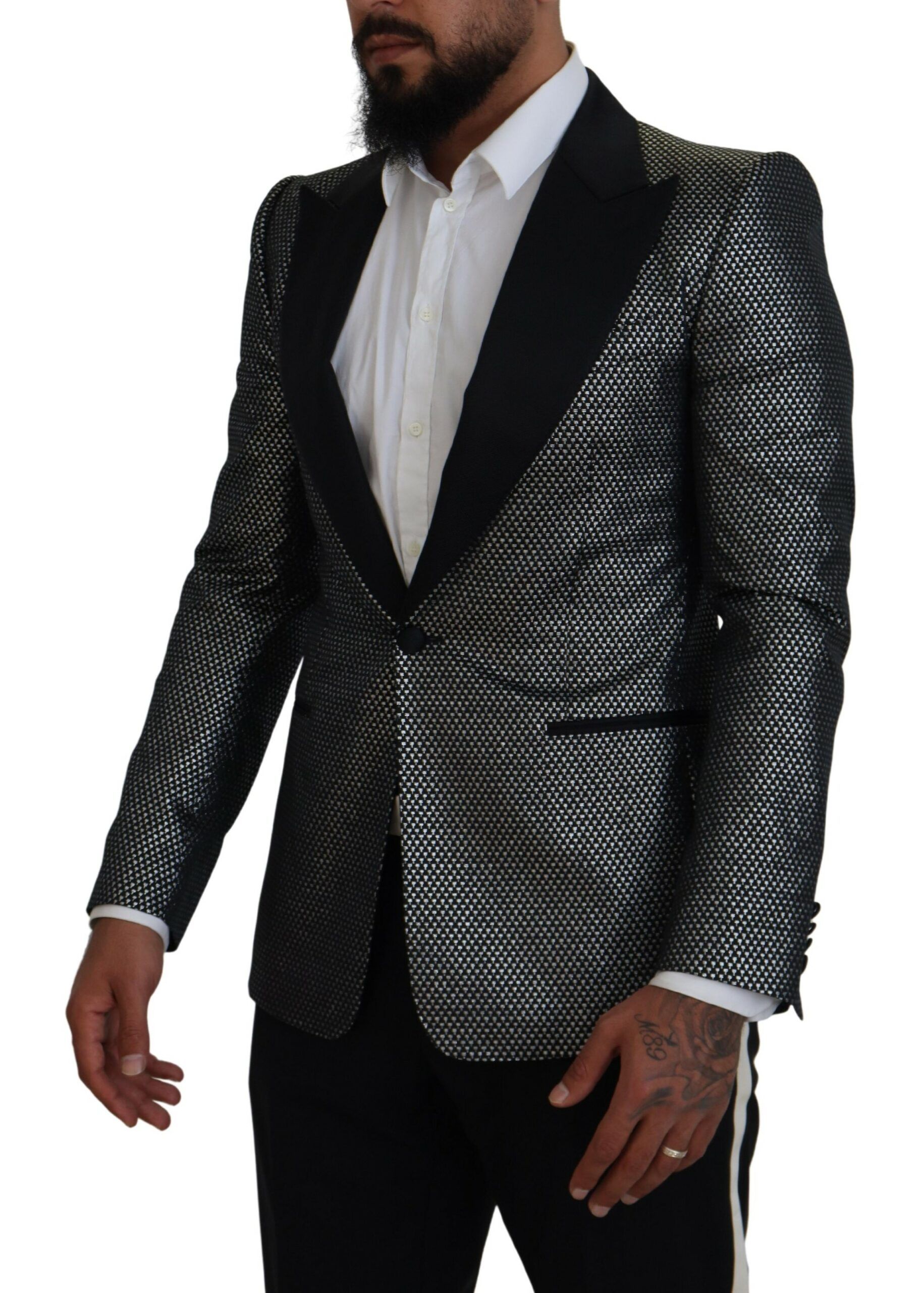 Silver Jacquard Slim Fit Jacket Men's Blazer - Dolce & Gabbana - Modalova