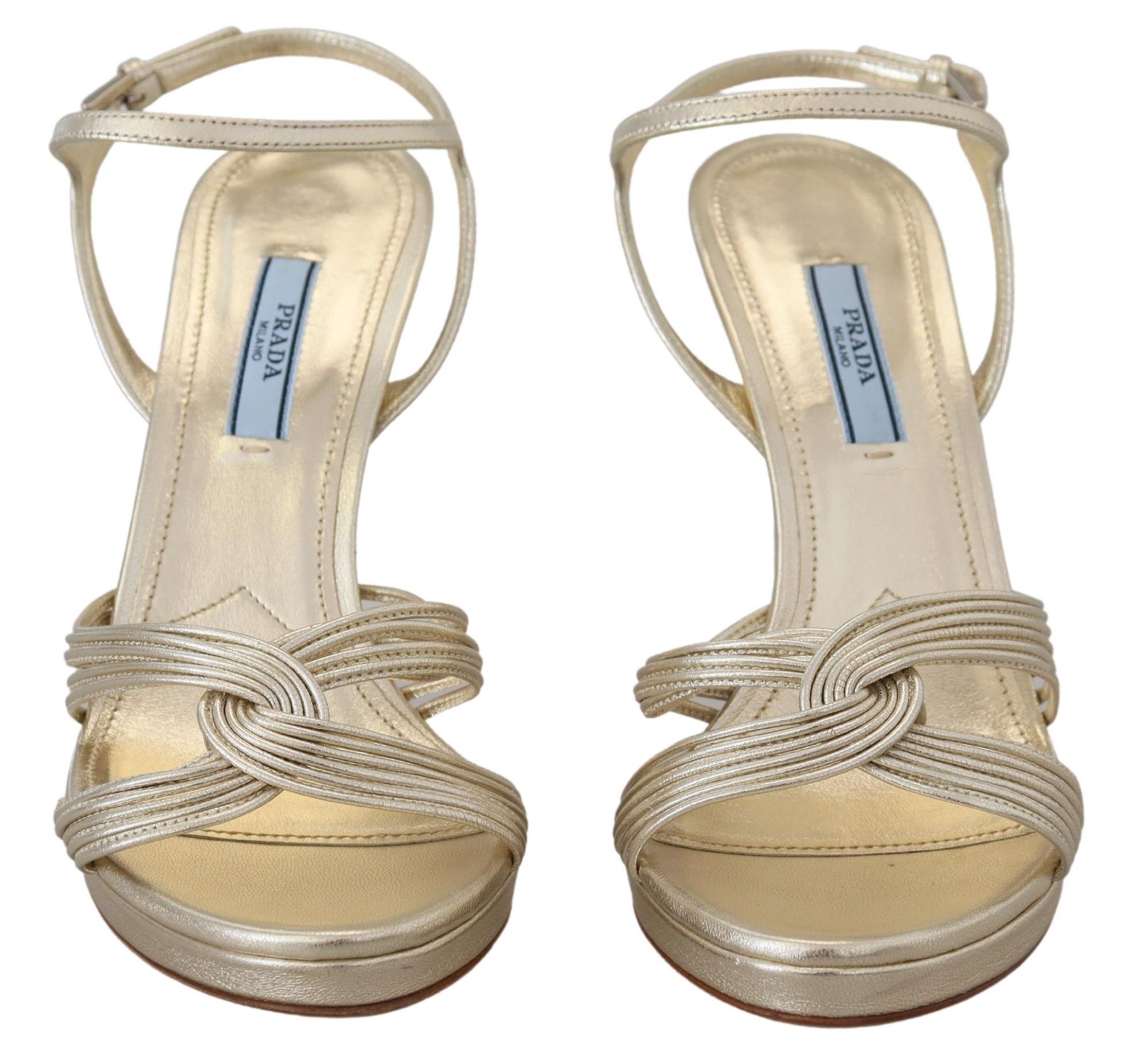 Gold Leather Women'ss Ankle Strap Heels Stiletto Women's Sandal - Prada - Modalova