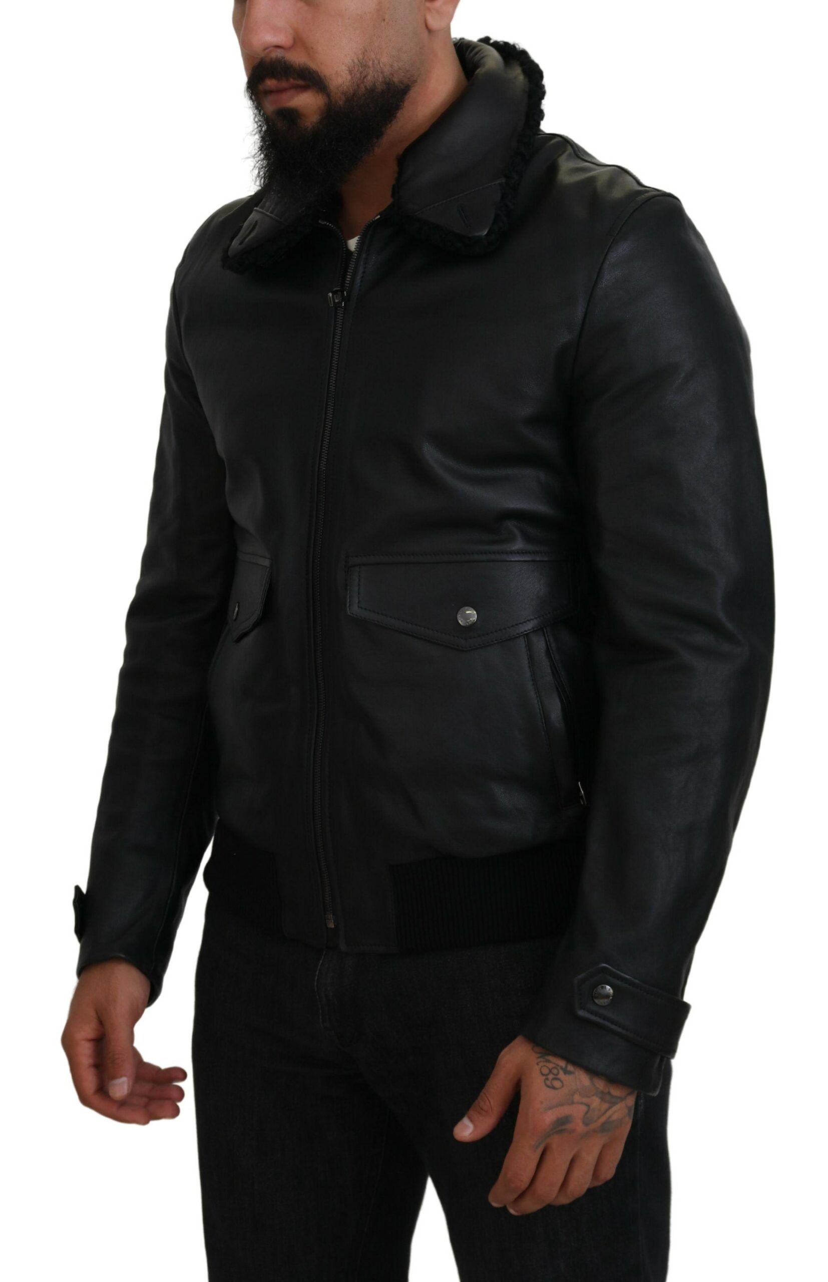 Lamb Leather Collared Men Coat Men's Jacket - Dolce & Gabbana - Modalova