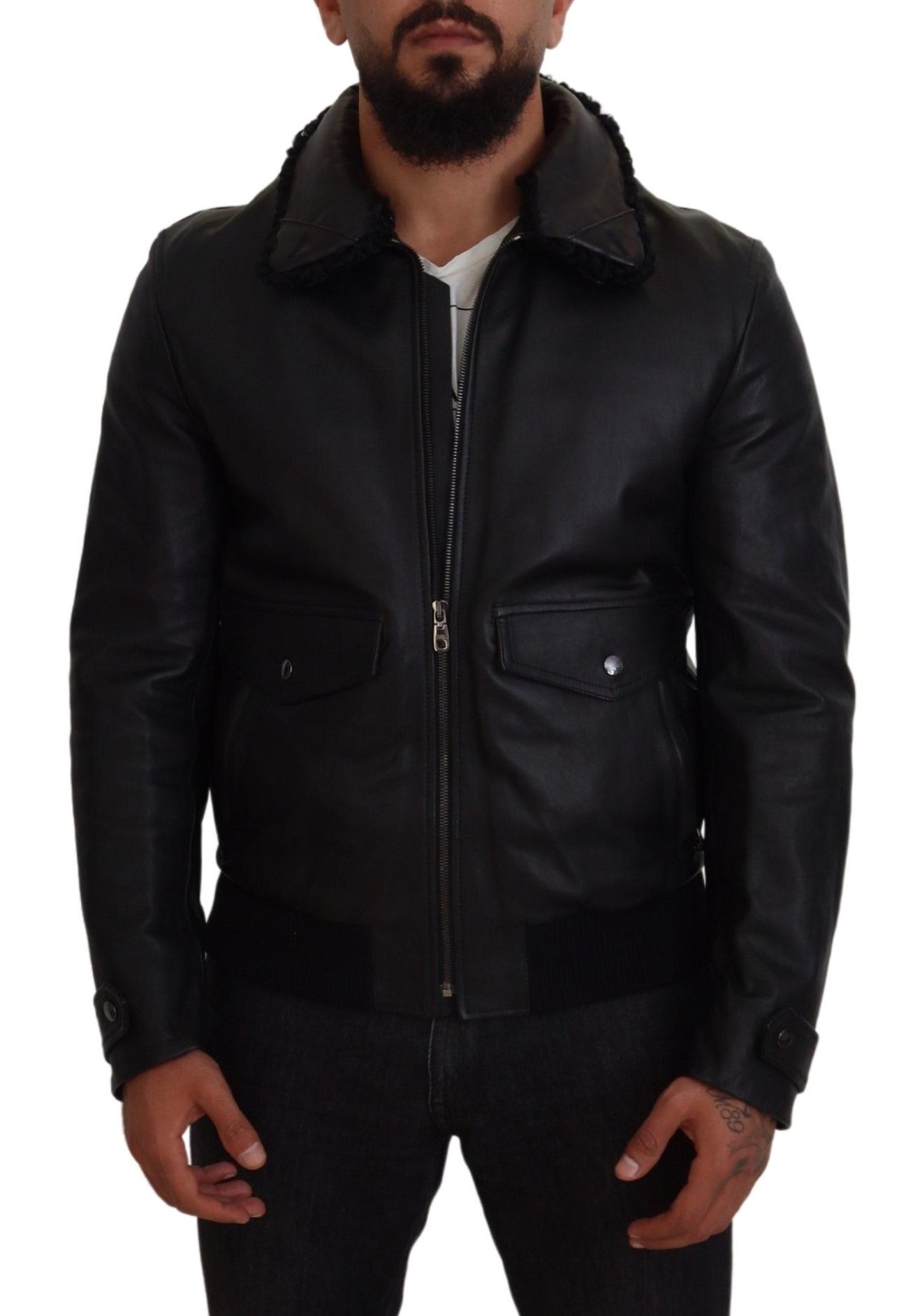 Lamb Leather Collared Men Coat Men's Jacket - Dolce & Gabbana - Modalova