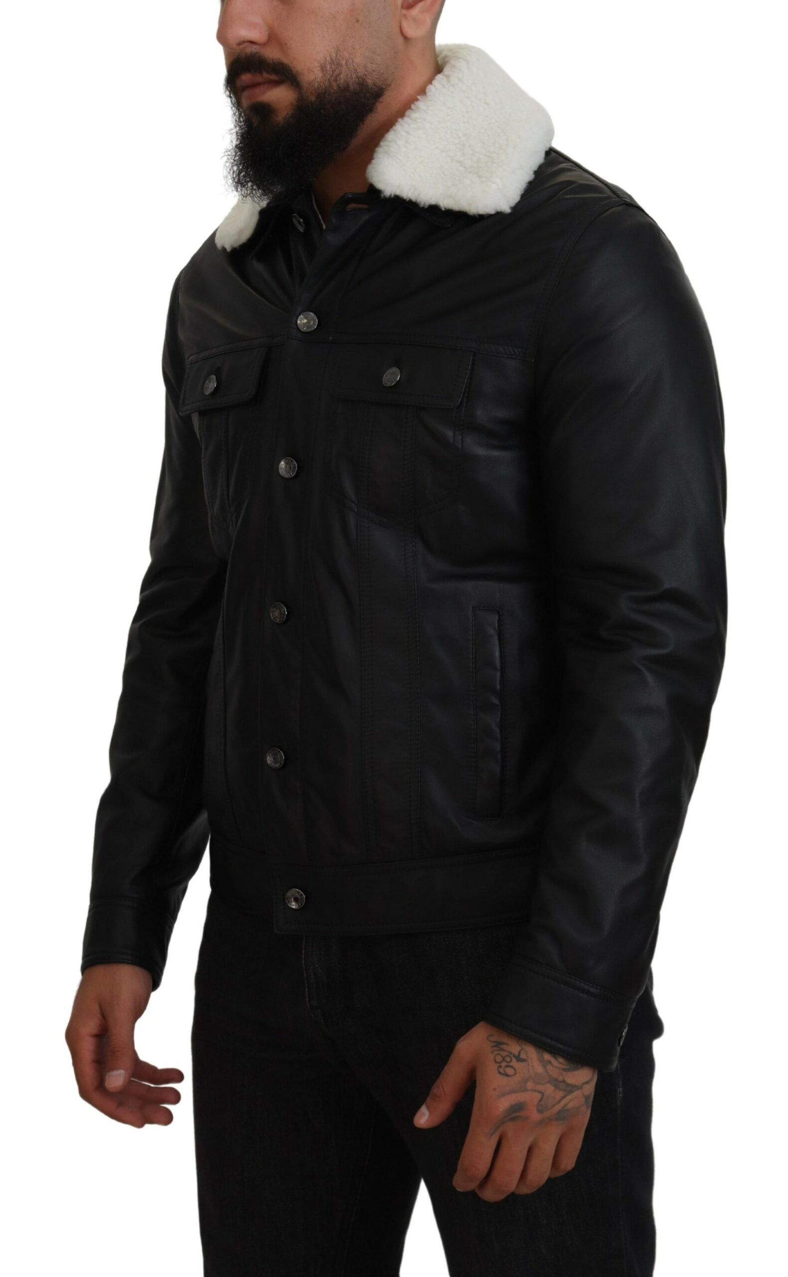 Lamb Leather Collared Men Coat Men's Jacket - Dolce & Gabbana - Modalova