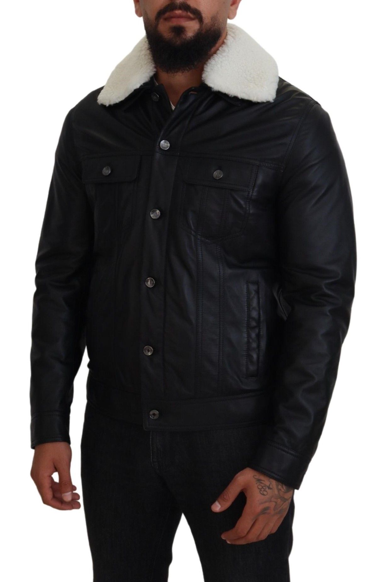 Lamb Leather Collared Men Coat Men's Jacket - Dolce & Gabbana - Modalova