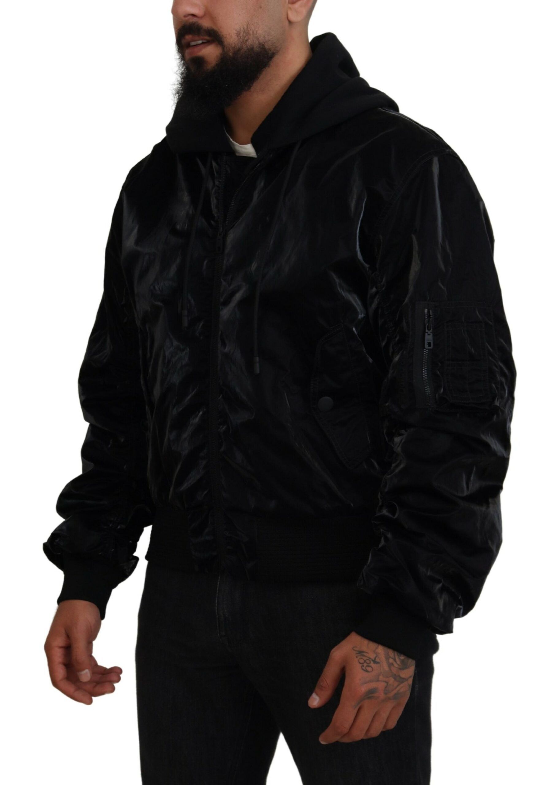 Nylon Hooded Full Zip Bomber Men's Jacket - Dolce & Gabbana - Modalova