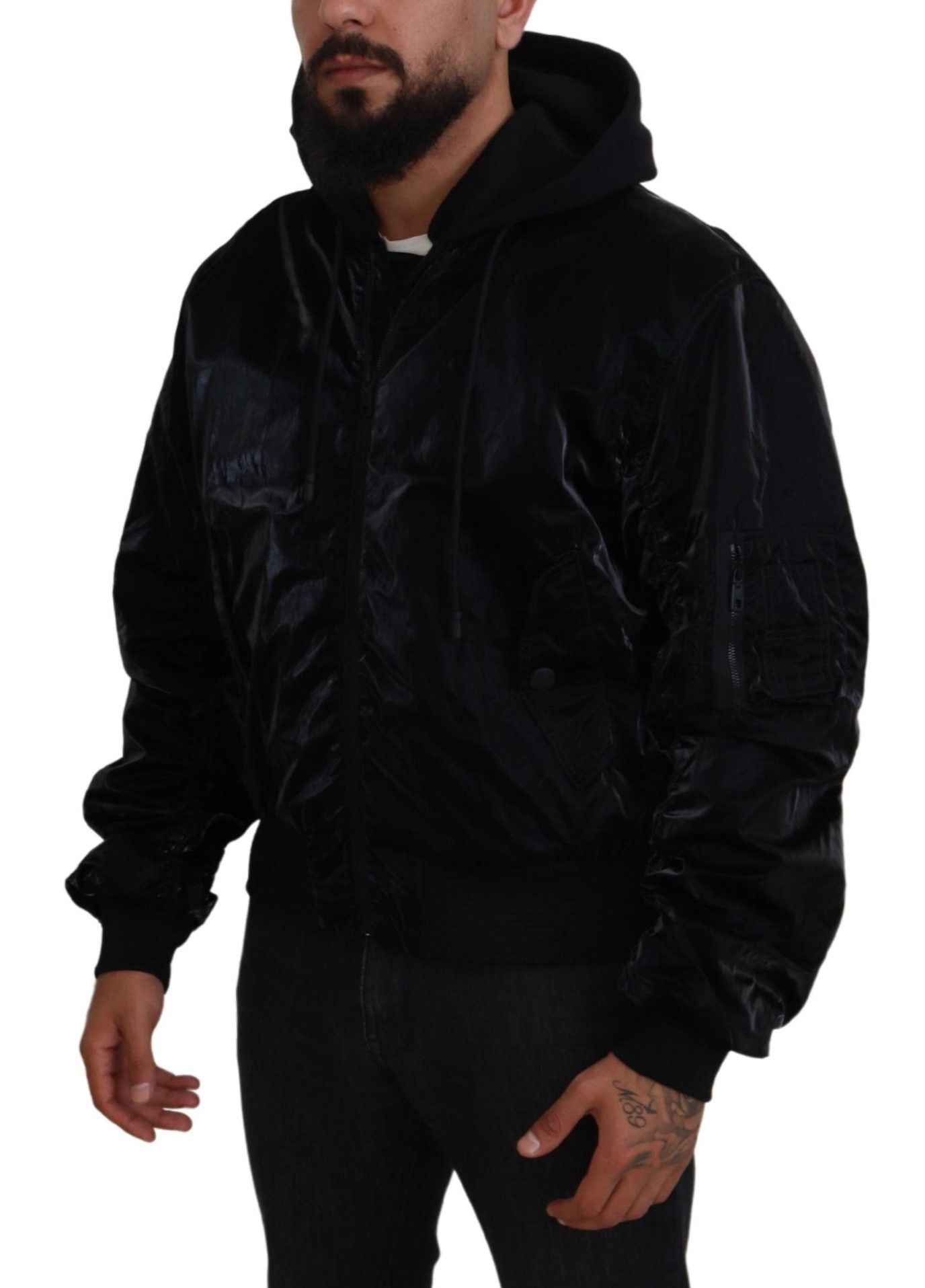 Nylon Hooded Full Zip Bomber Men's Jacket - Dolce & Gabbana - Modalova