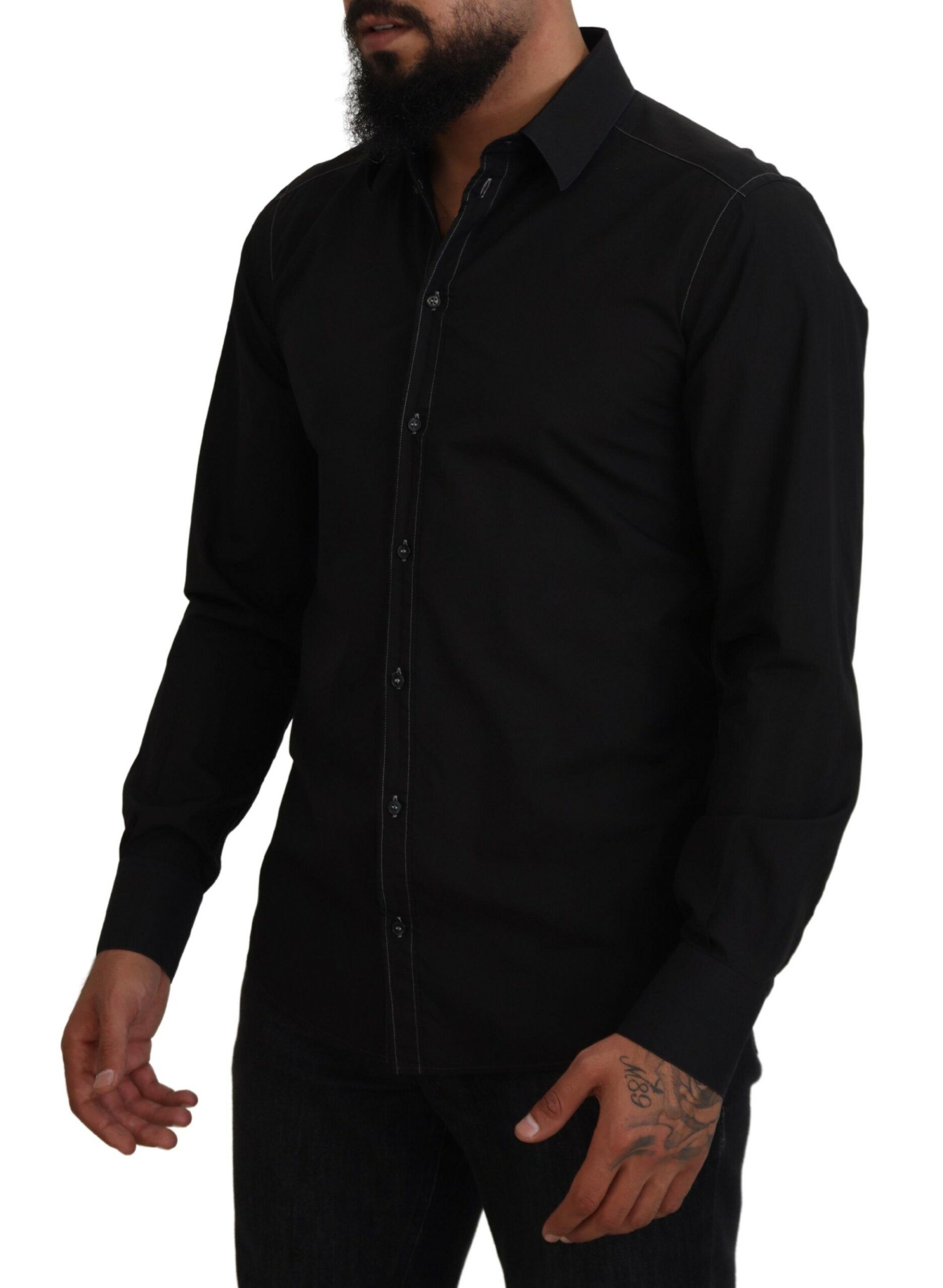 Cotton Collared Long Sleeve GOLD Men's Shirt - Dolce & Gabbana - Modalova