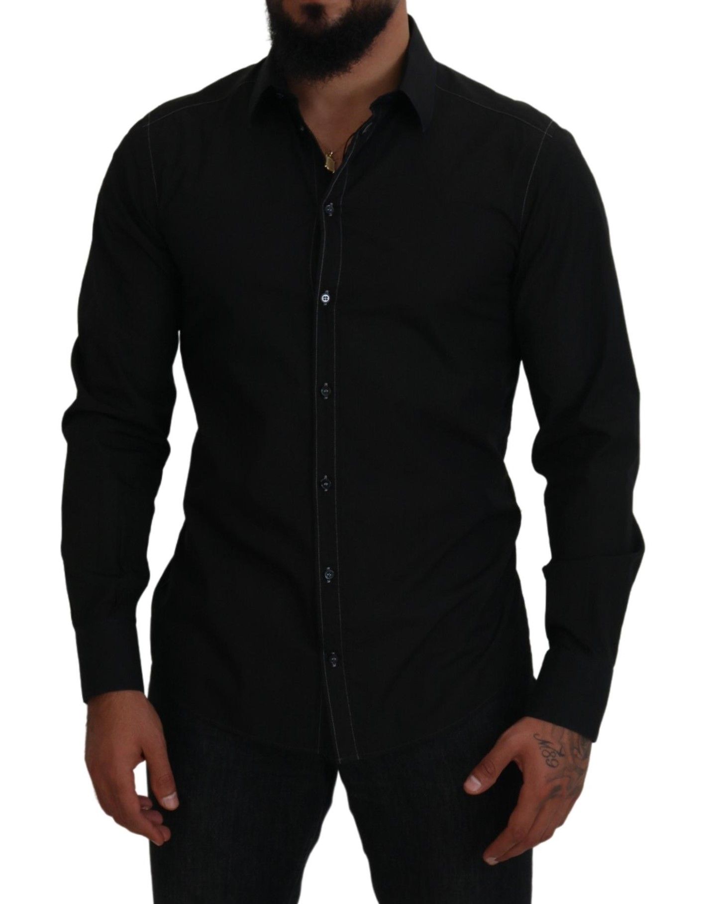 Cotton Collared Long Sleeve GOLD Men's Shirt - Dolce & Gabbana - Modalova