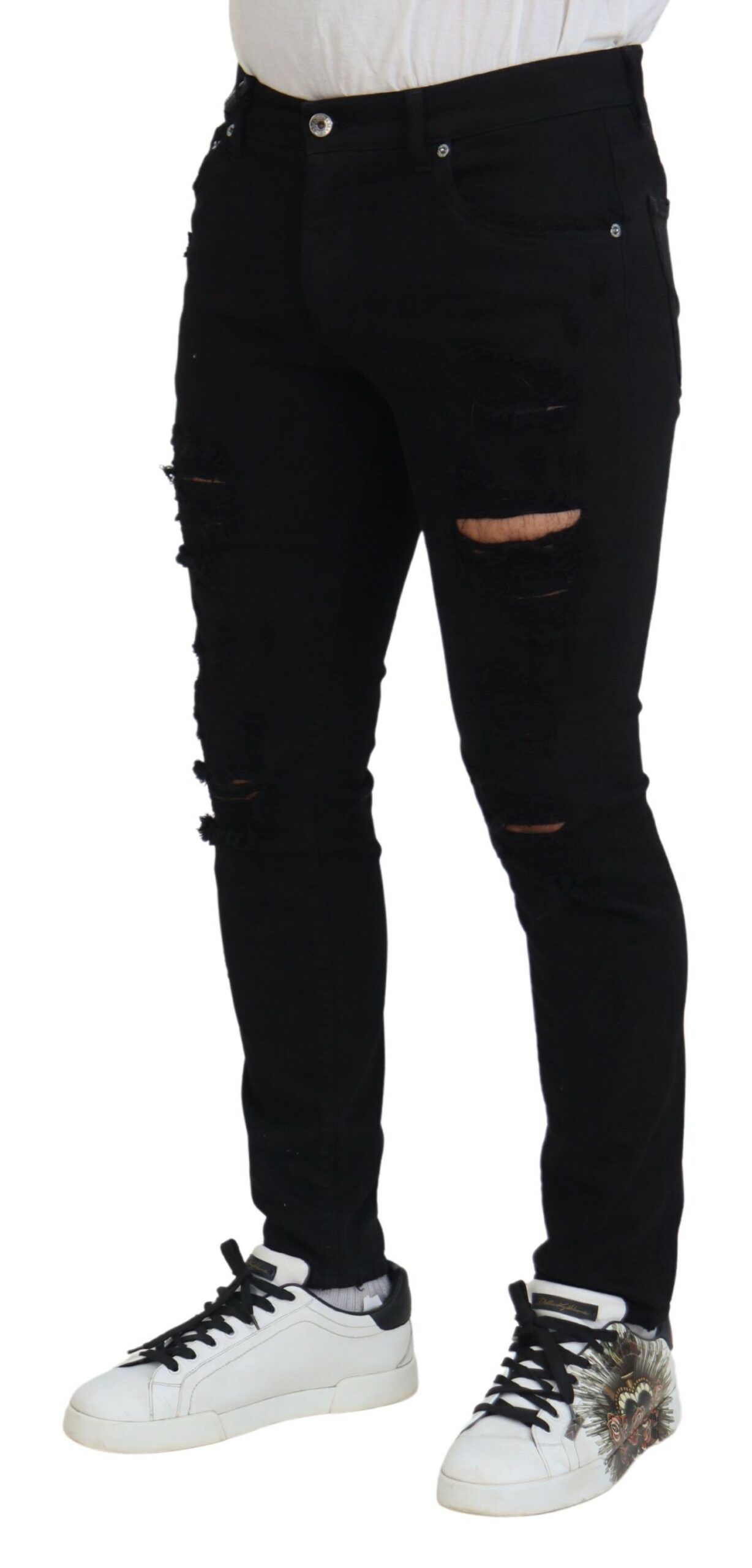 Slim Fit Tattered Denim Cotton Men's Jeans - Dolce & Gabbana - Modalova