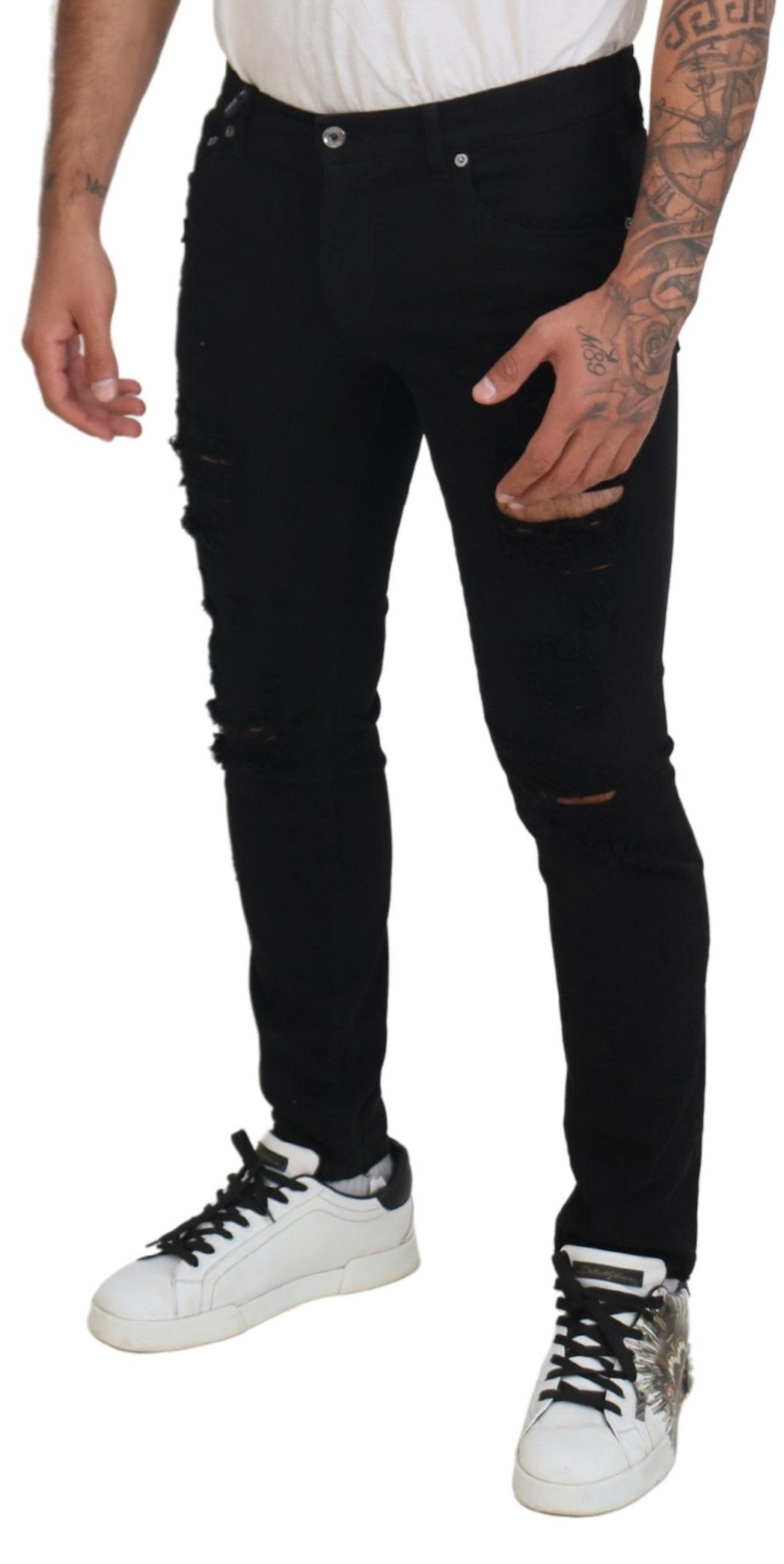 Slim Fit Tattered Denim Cotton Men's Jeans - Dolce & Gabbana - Modalova