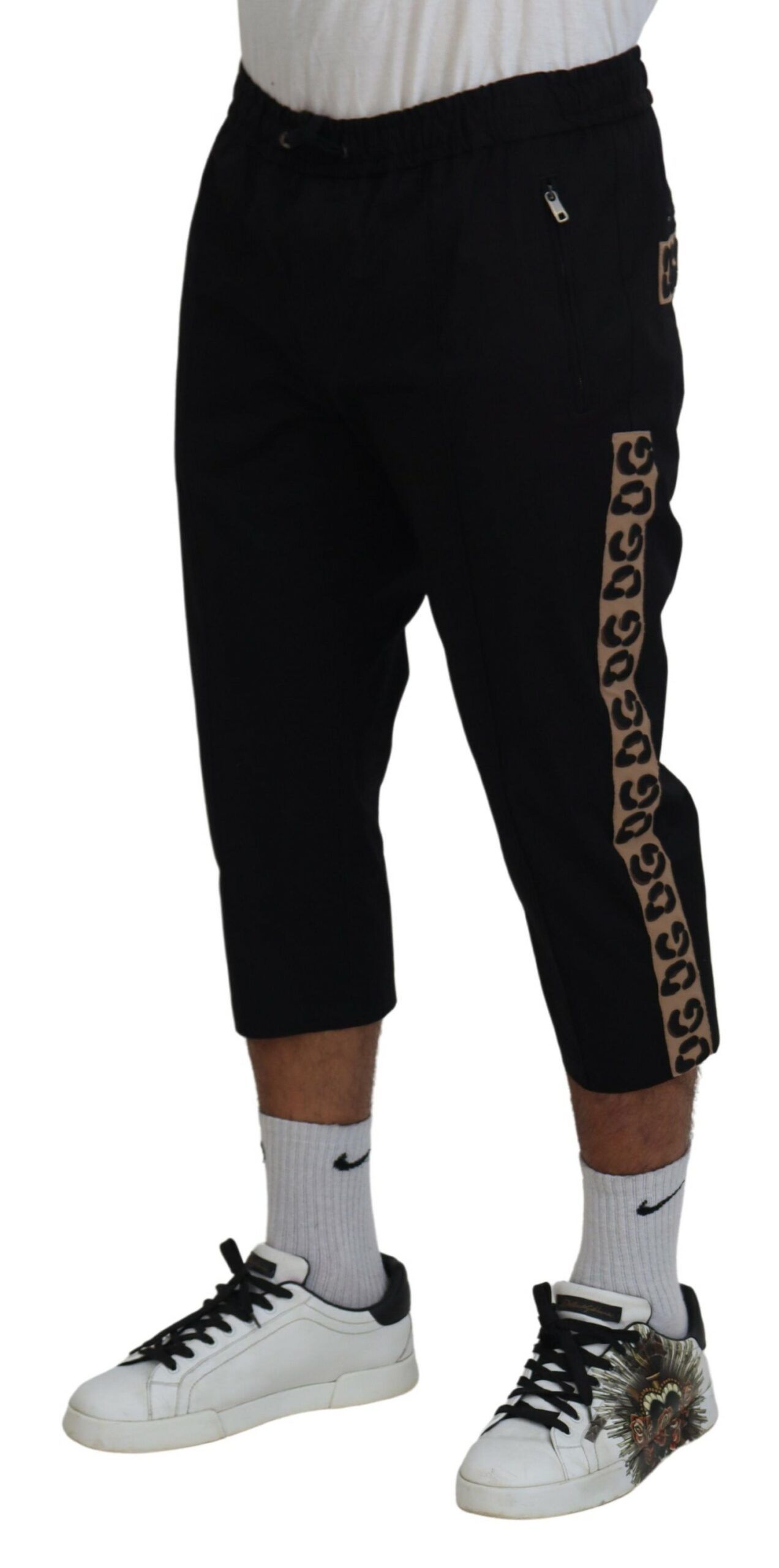 Cotton Elastic Waist DG Logo Cropped Men's Pants - Dolce & Gabbana - Modalova