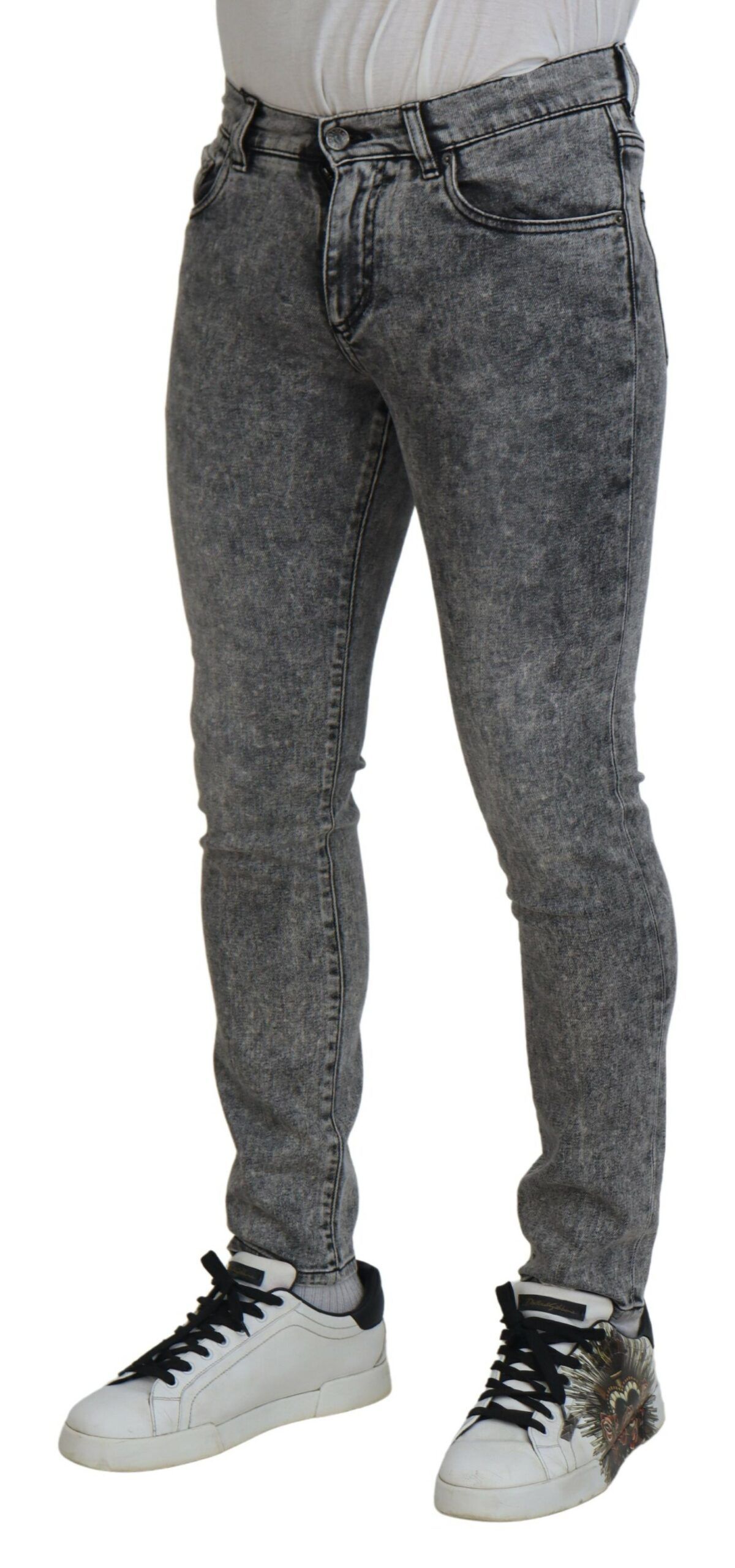 Grey Washed Cotton Slim Fit Men Denim Men's Jeans - Dolce & Gabbana - Modalova