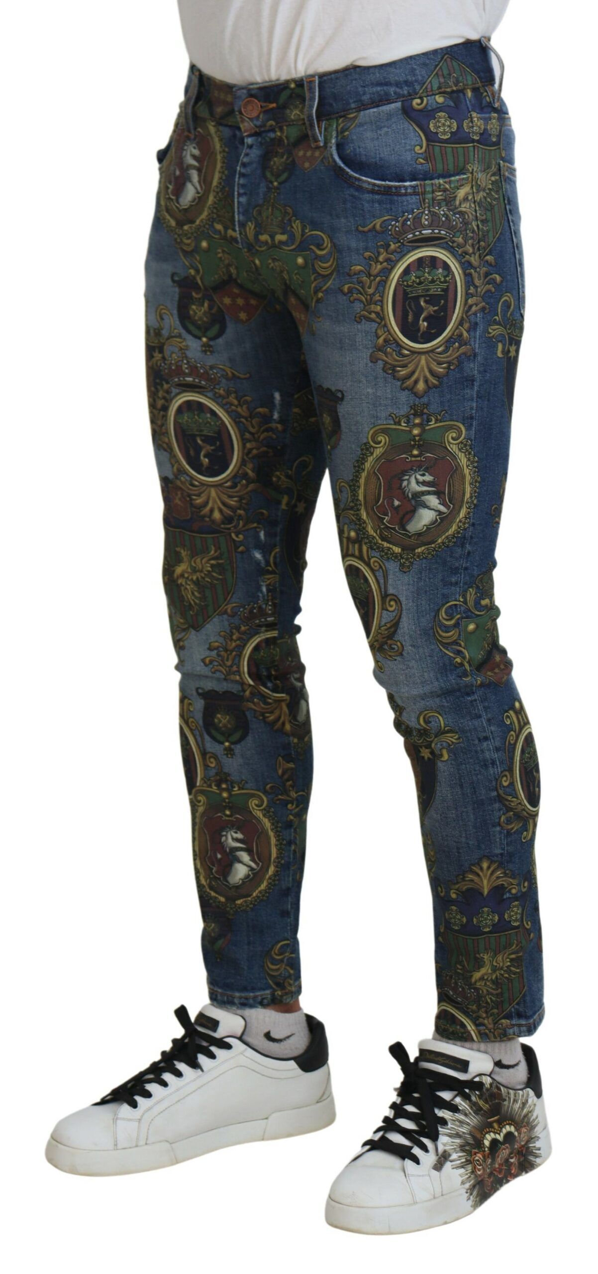Medal Print Slim Fit Cotton Men's Jeans - Dolce & Gabbana - Modalova