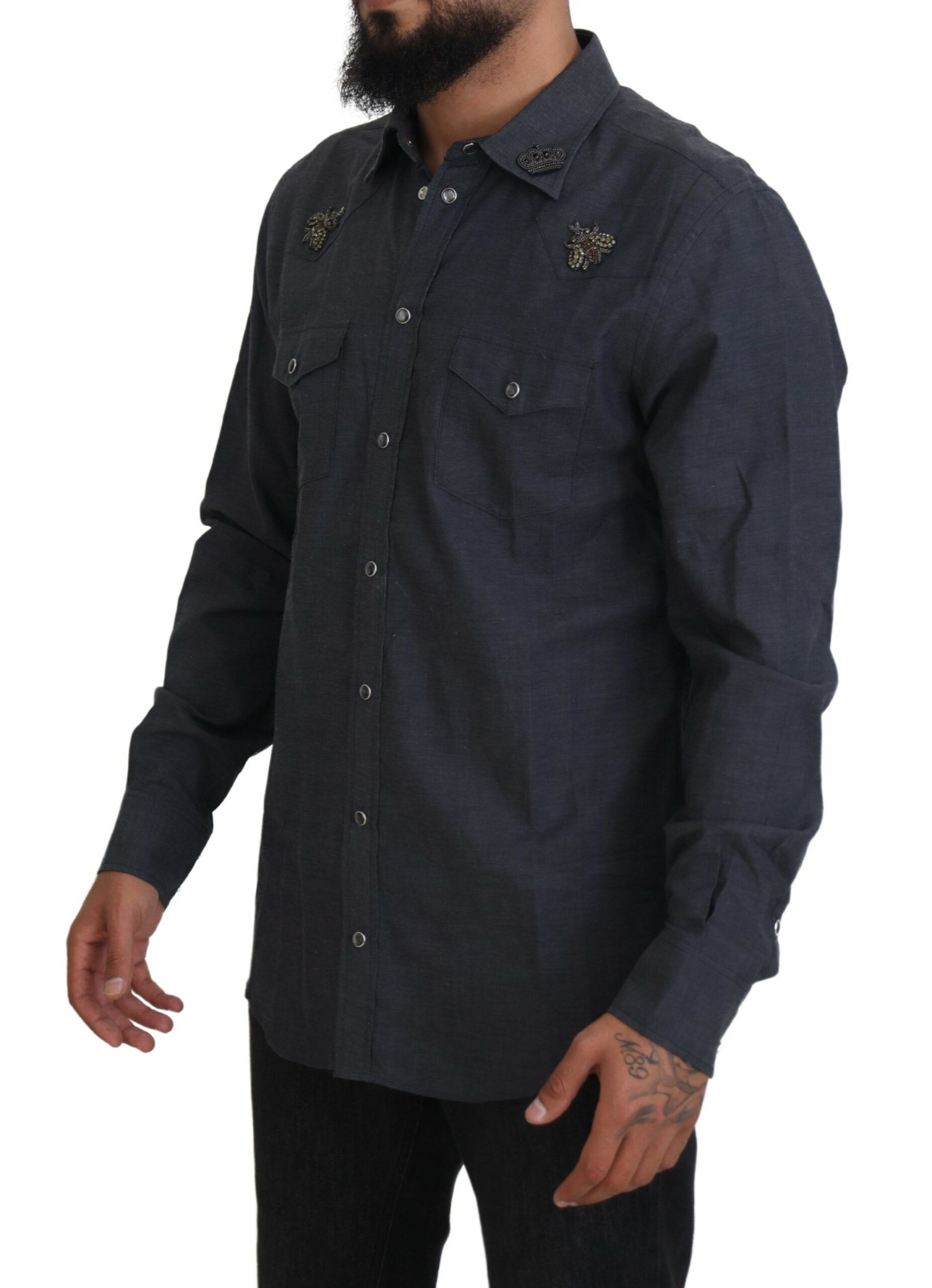 Cotton Denim Crystal Bee Men's Shirt - Dolce & Gabbana - Modalova