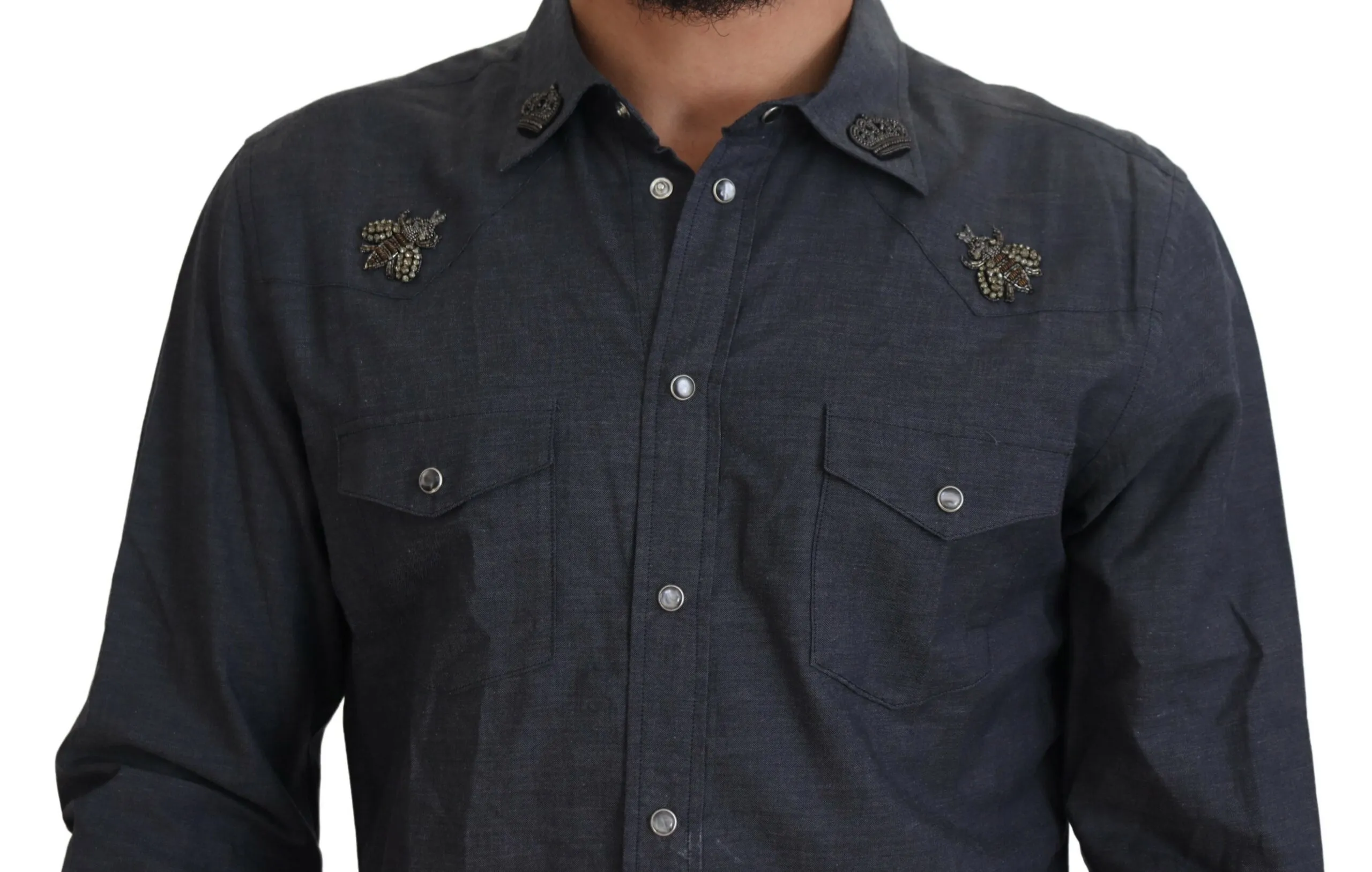 Cotton Denim Crystal Bee Men's Shirt - Dolce & Gabbana - Modalova