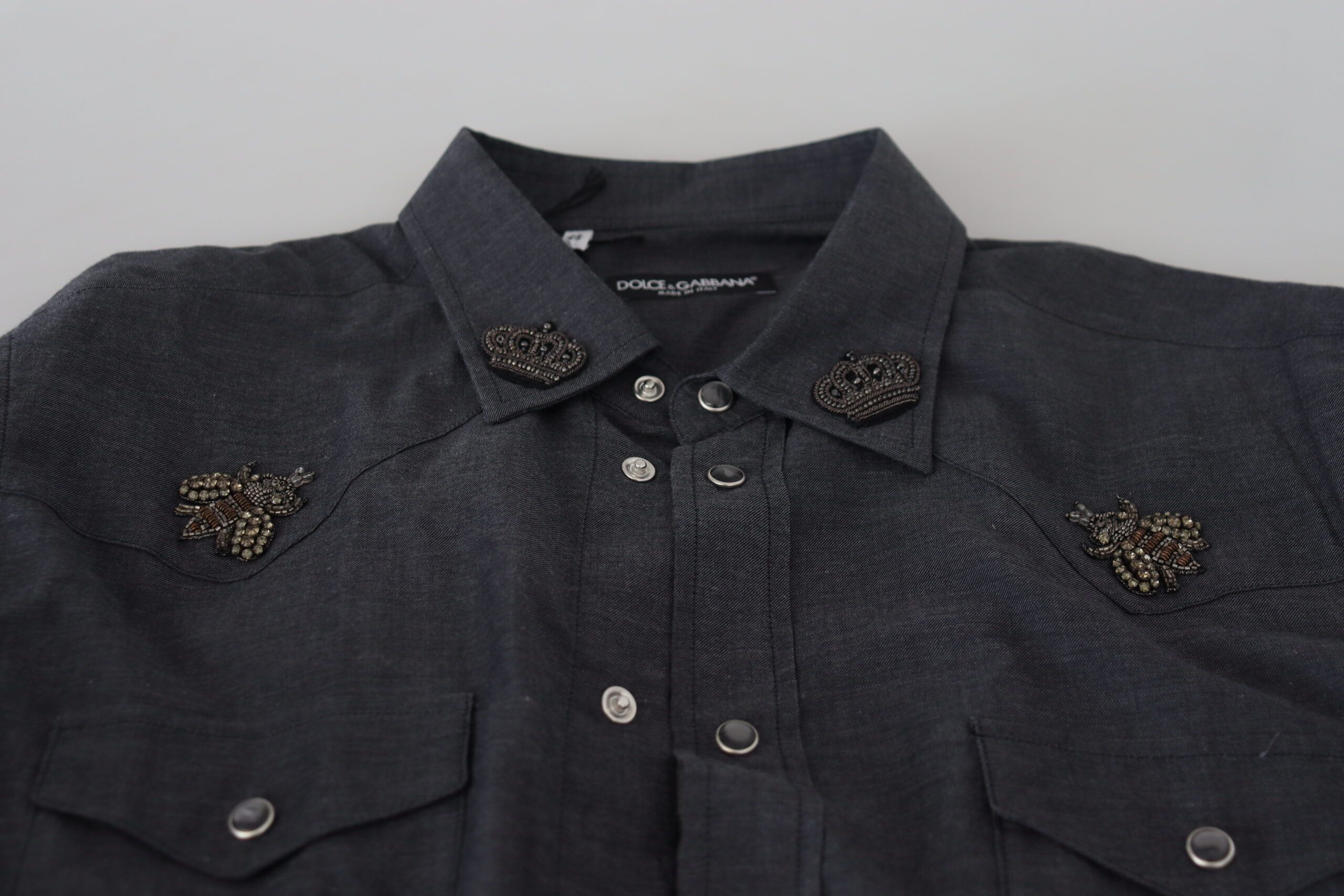 Cotton Denim Crystal Bee Men's Shirt - Dolce & Gabbana - Modalova