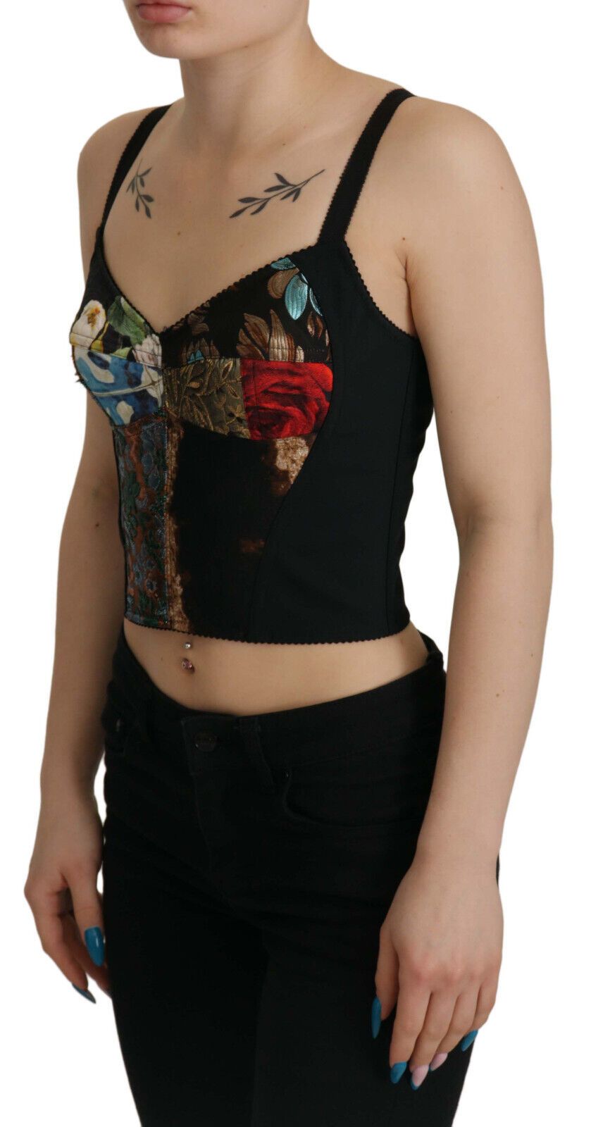 Black Patchwork Sicily Blouse Corset Cropped Women's Top - Dolce & Gabbana - Modalova