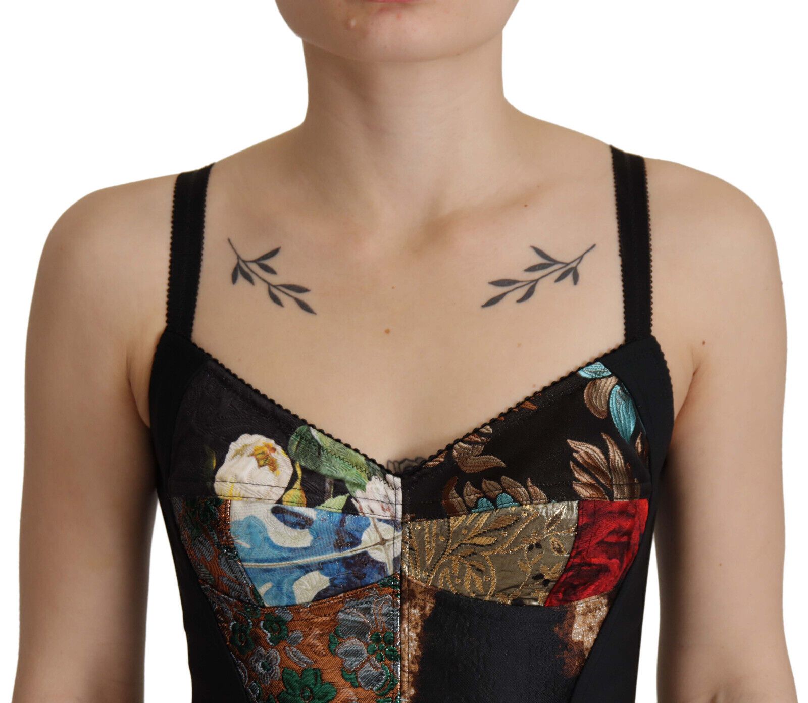 Black Patchwork Sicily Blouse Corset Cropped Women's Top - Dolce & Gabbana - Modalova