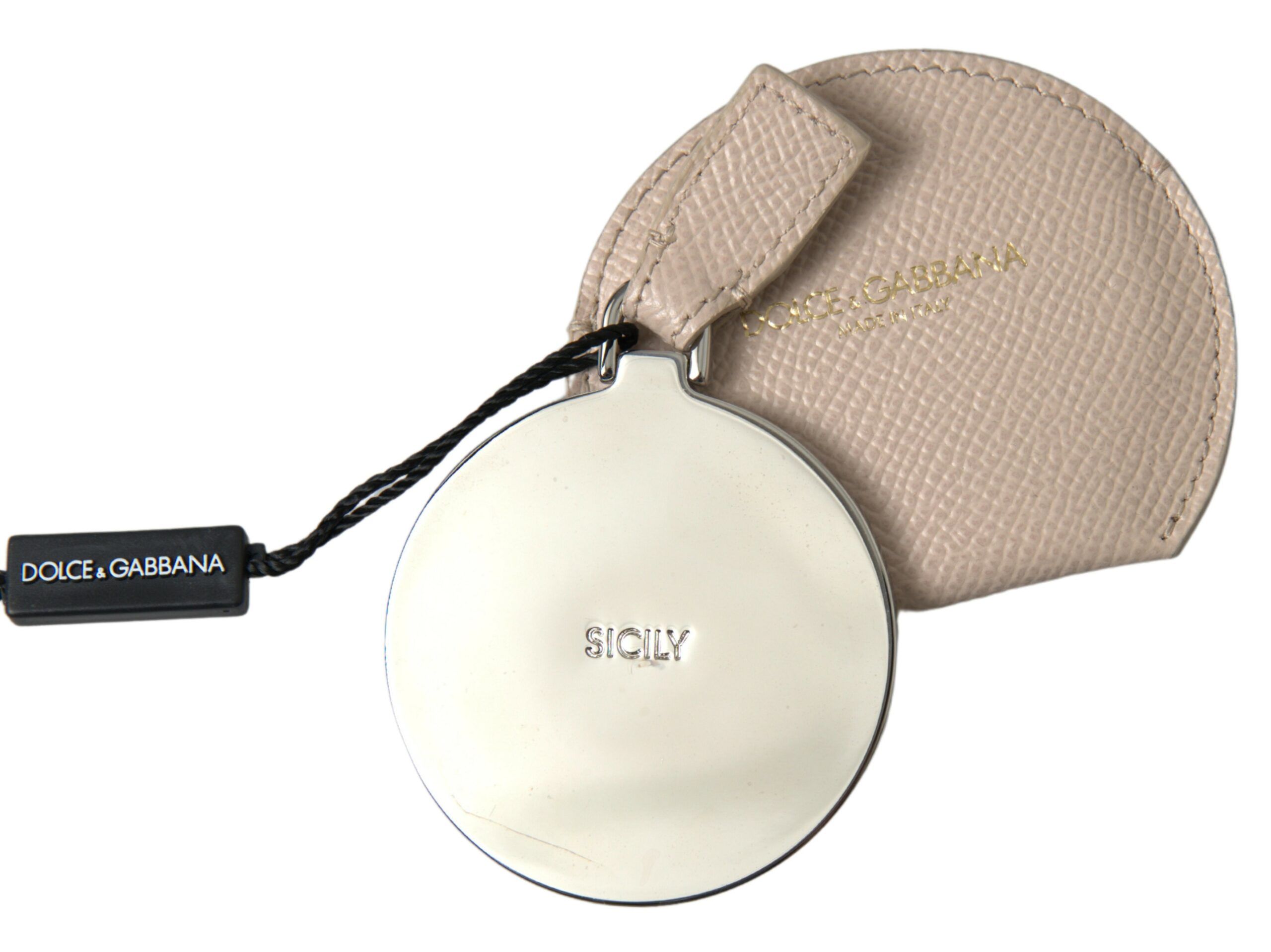 Calfskin Leather Round Logo Hand Mirror Women's Holder - Dolce & Gabbana - Modalova