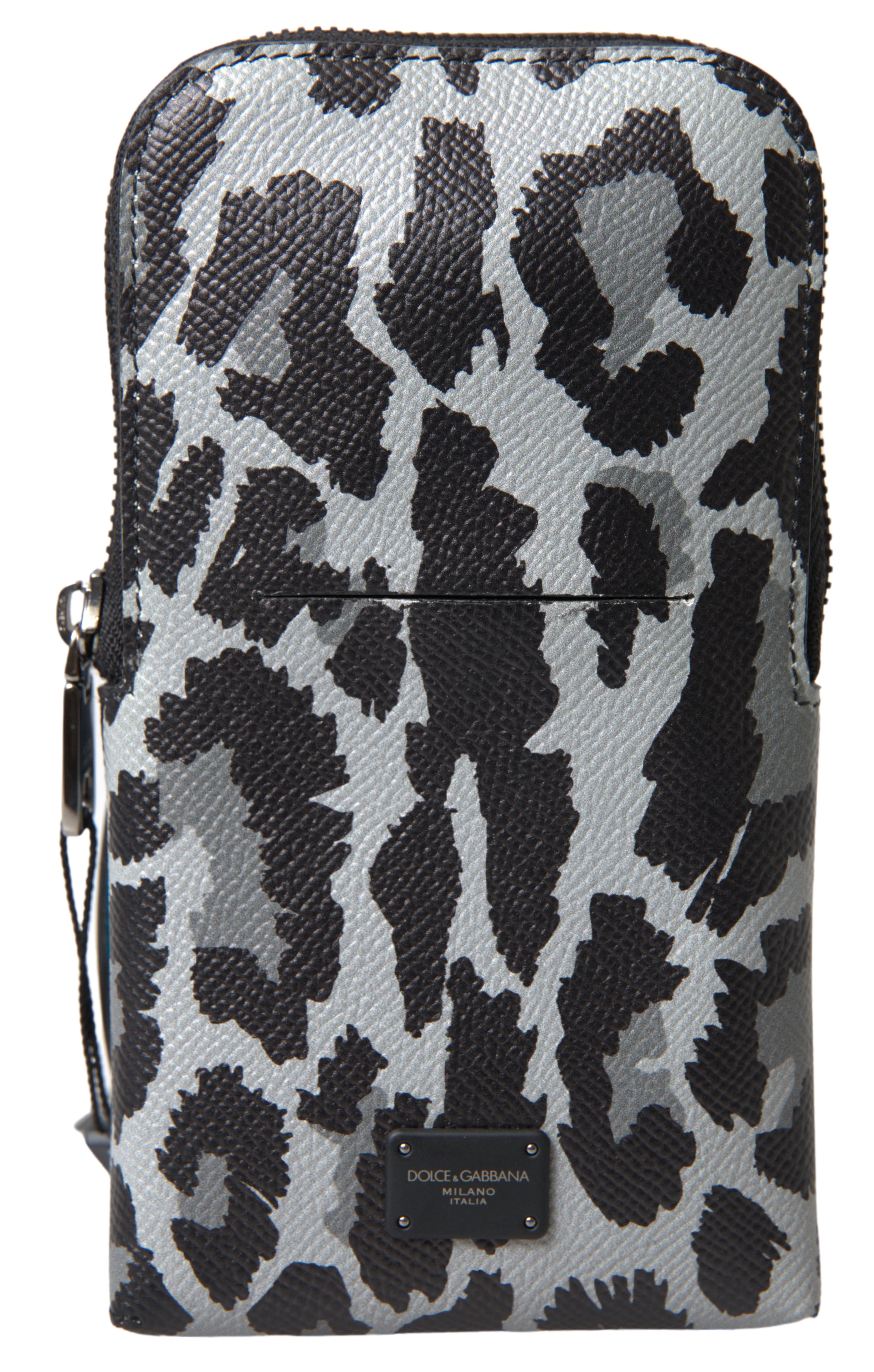 Gray Leopard Leather Men Purse Crossbody Sling Phone Men's Bag - Dolce & Gabbana - Modalova