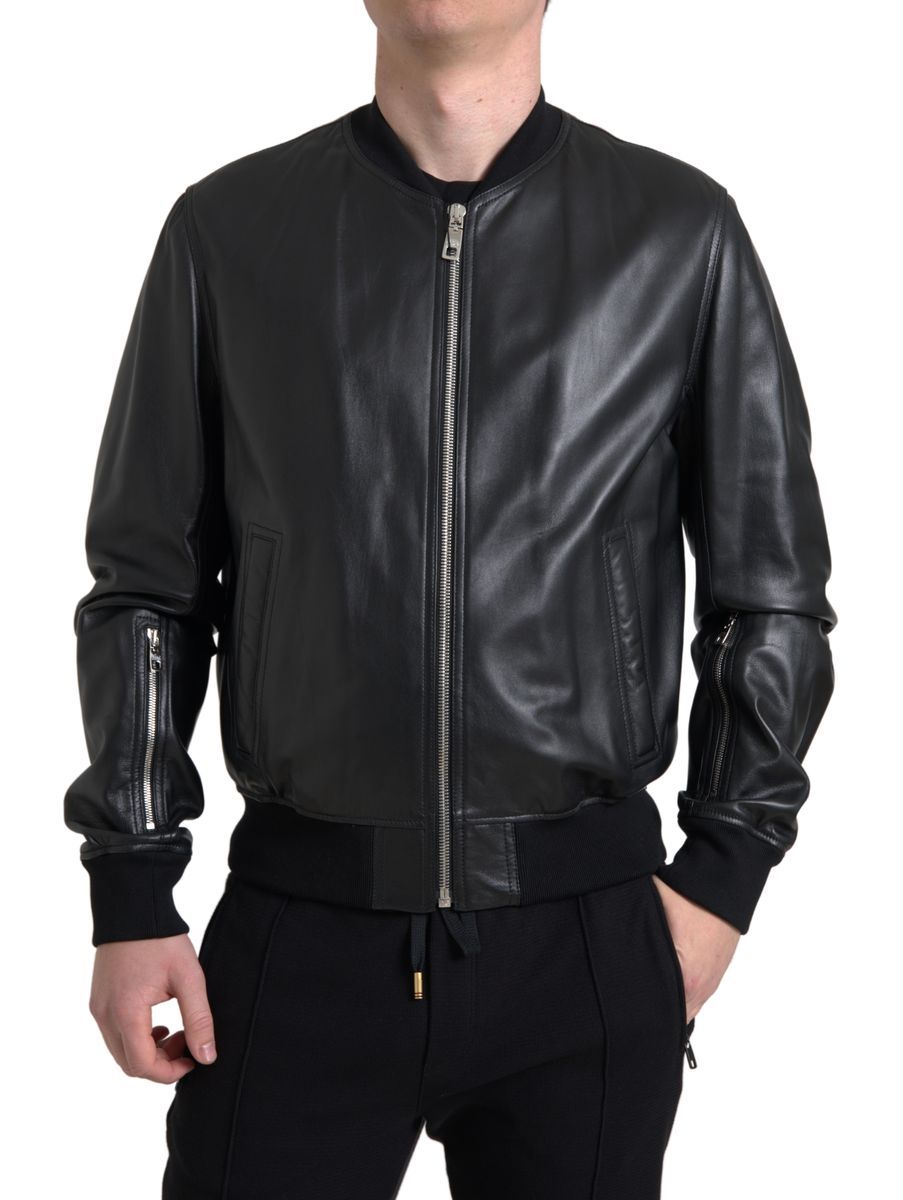 Leather Full Zip Bomber Men Men's Jacket - Dolce & Gabbana - Modalova