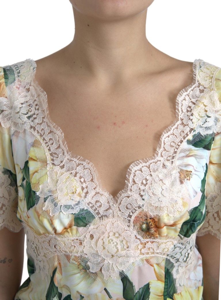 Floral Lace V Neck Women's Blouse - Dolce & Gabbana - Modalova