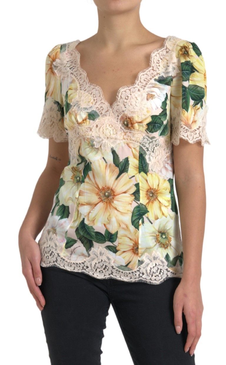Floral Lace V Neck Women's Blouse - Dolce & Gabbana - Modalova