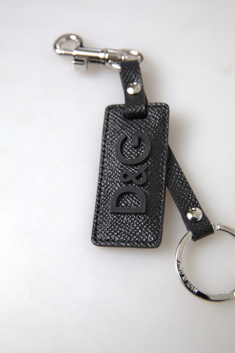 DG Logo Leather Silver Metal Men's Keychain - Dolce & Gabbana - Modalova