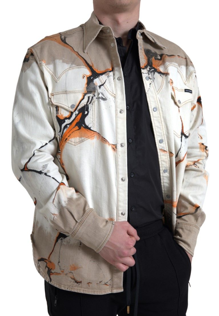 Cotton Collared Denim Men's Shirt - Dolce & Gabbana - Modalova
