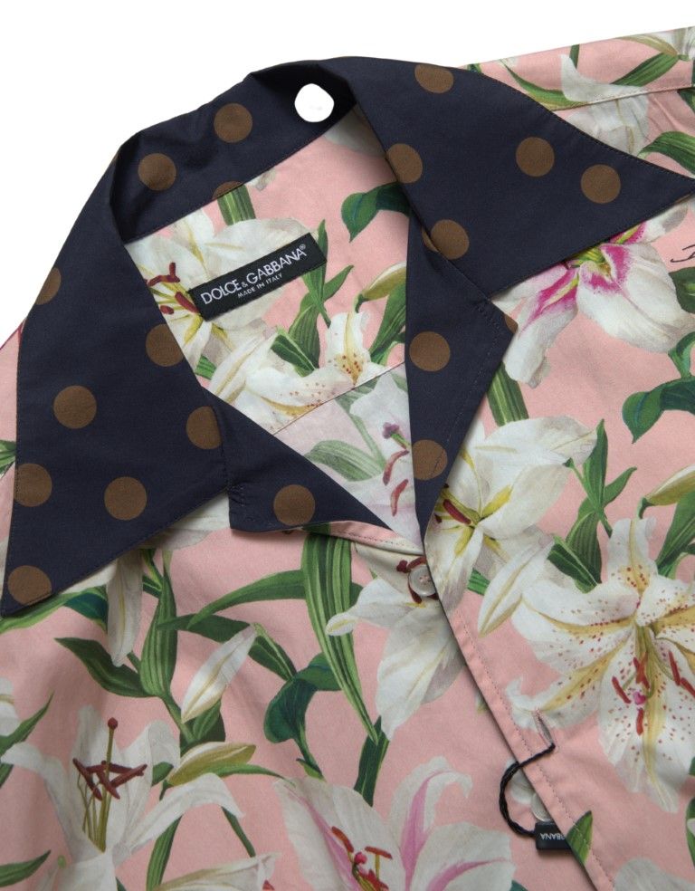 Cotton Polka Dot Lily Print Collared Men's Shirt - Dolce & Gabbana - Modalova